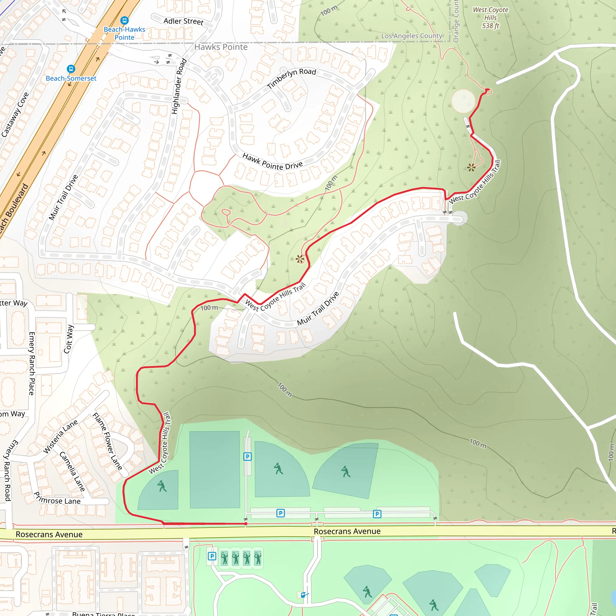 West Coyote Hills Trail mobile static map