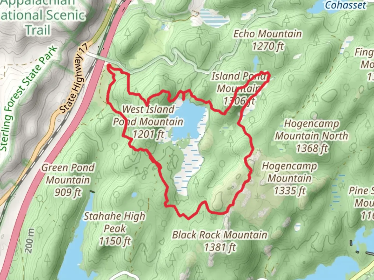 An image depicting the trail Island Pond and Island Pond Mountain Loop and its surrounding area.