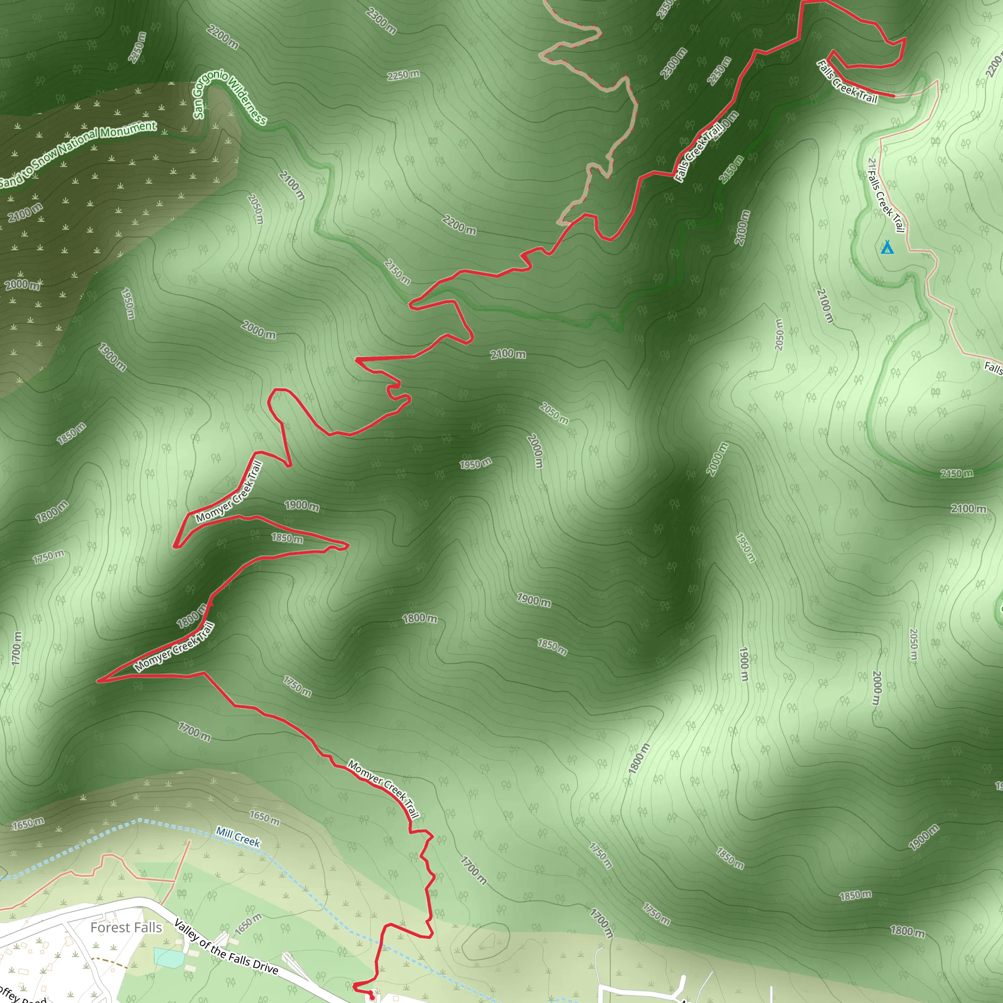Falls Creek Trail via Momyer Creek Trail mobile static map