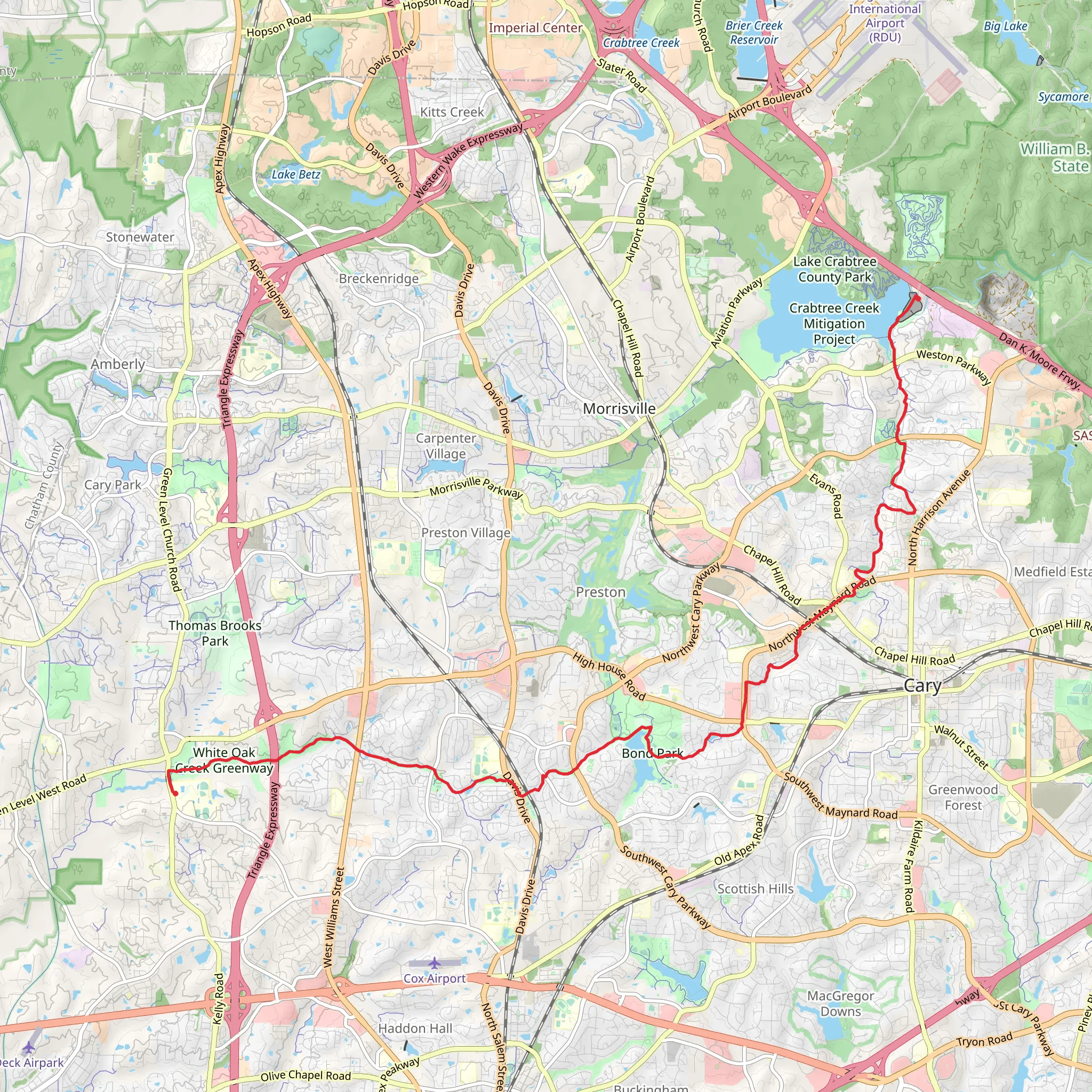 White Oak Creek Greenway and Black Creek Greenway mobile static map