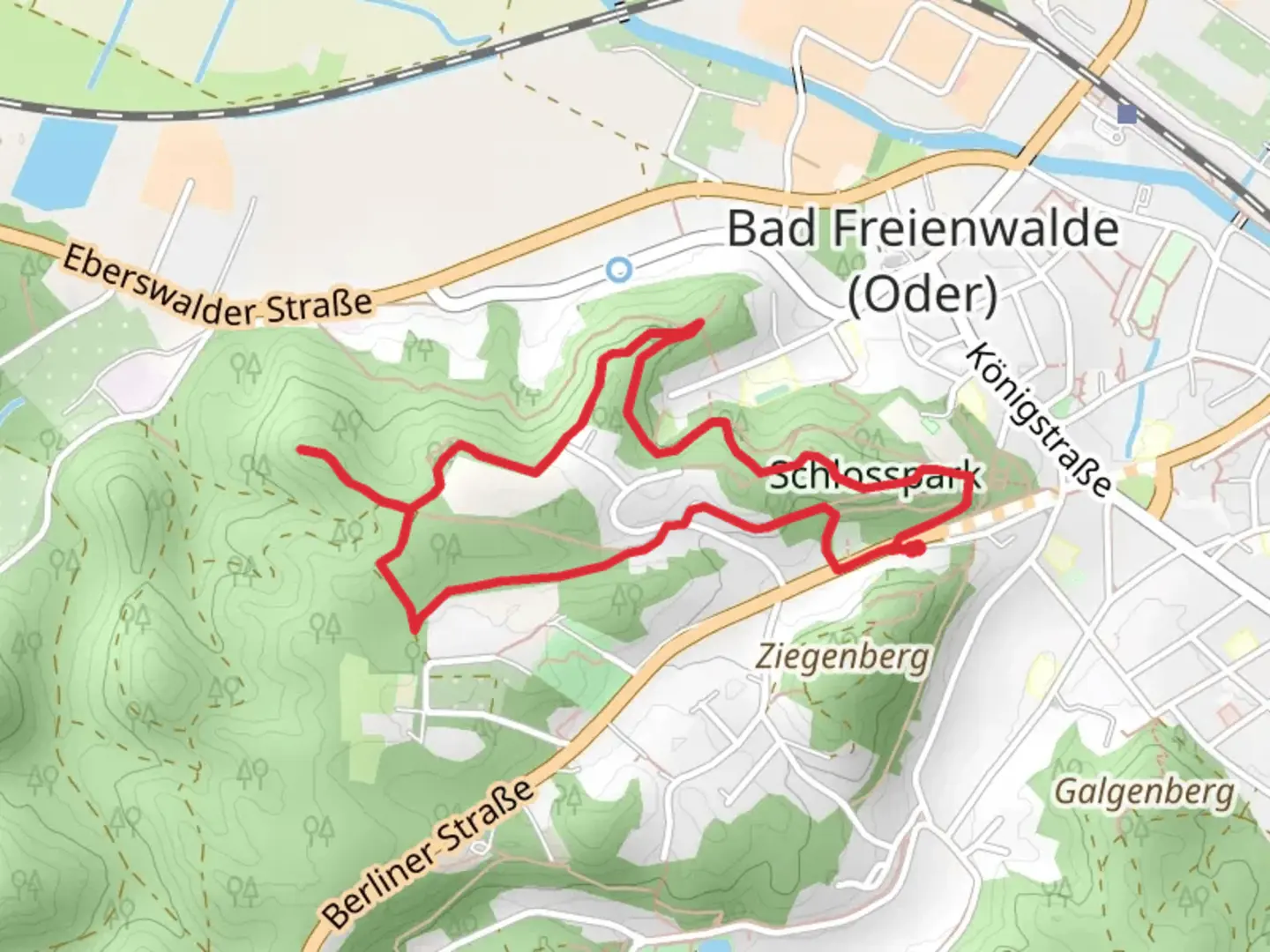 An image depicting the trail Schlosspark and Thuringer Blick Loop and its surrounding area.