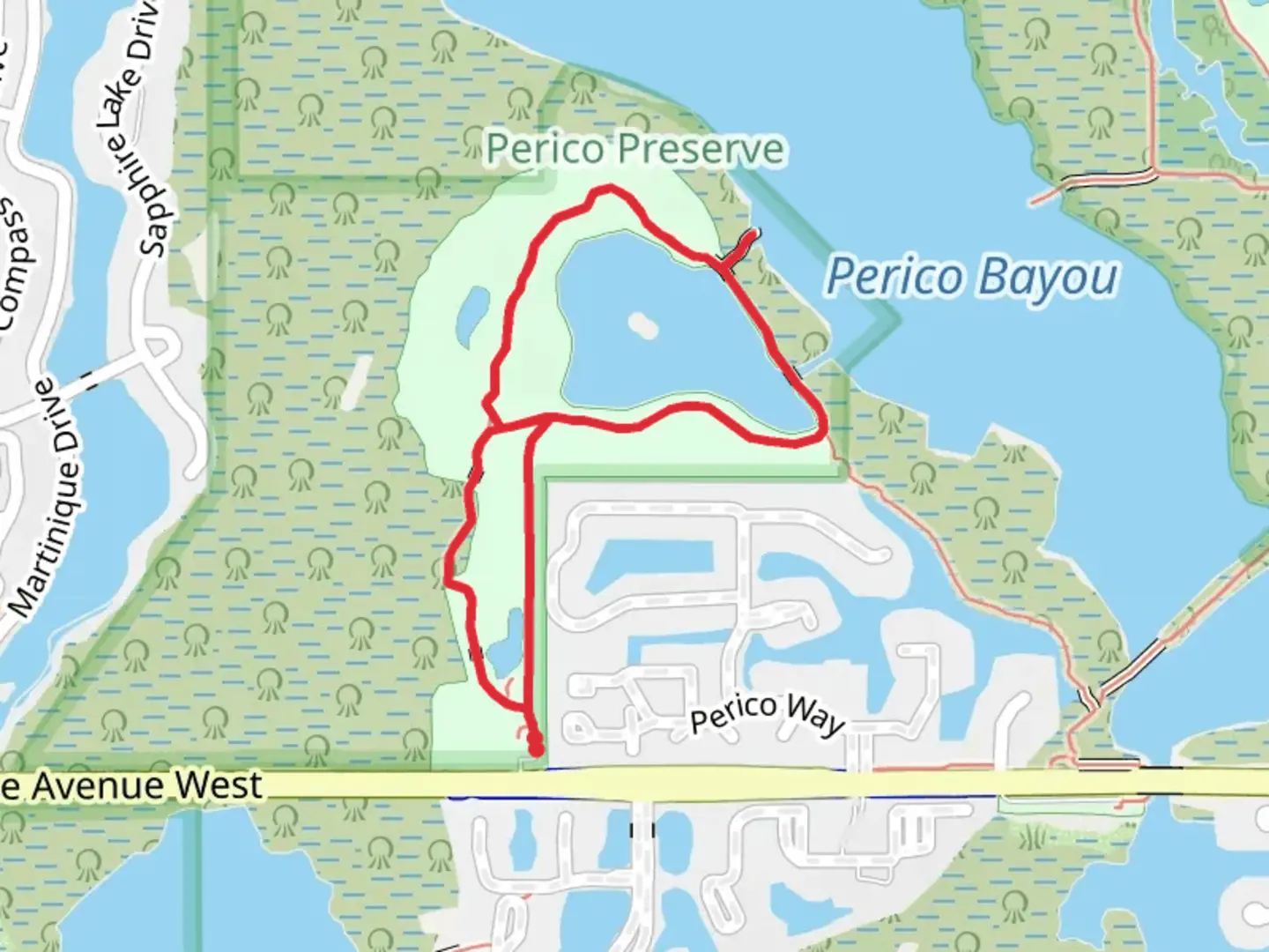 An image depicting the trail Perico Loop and its surrounding area.