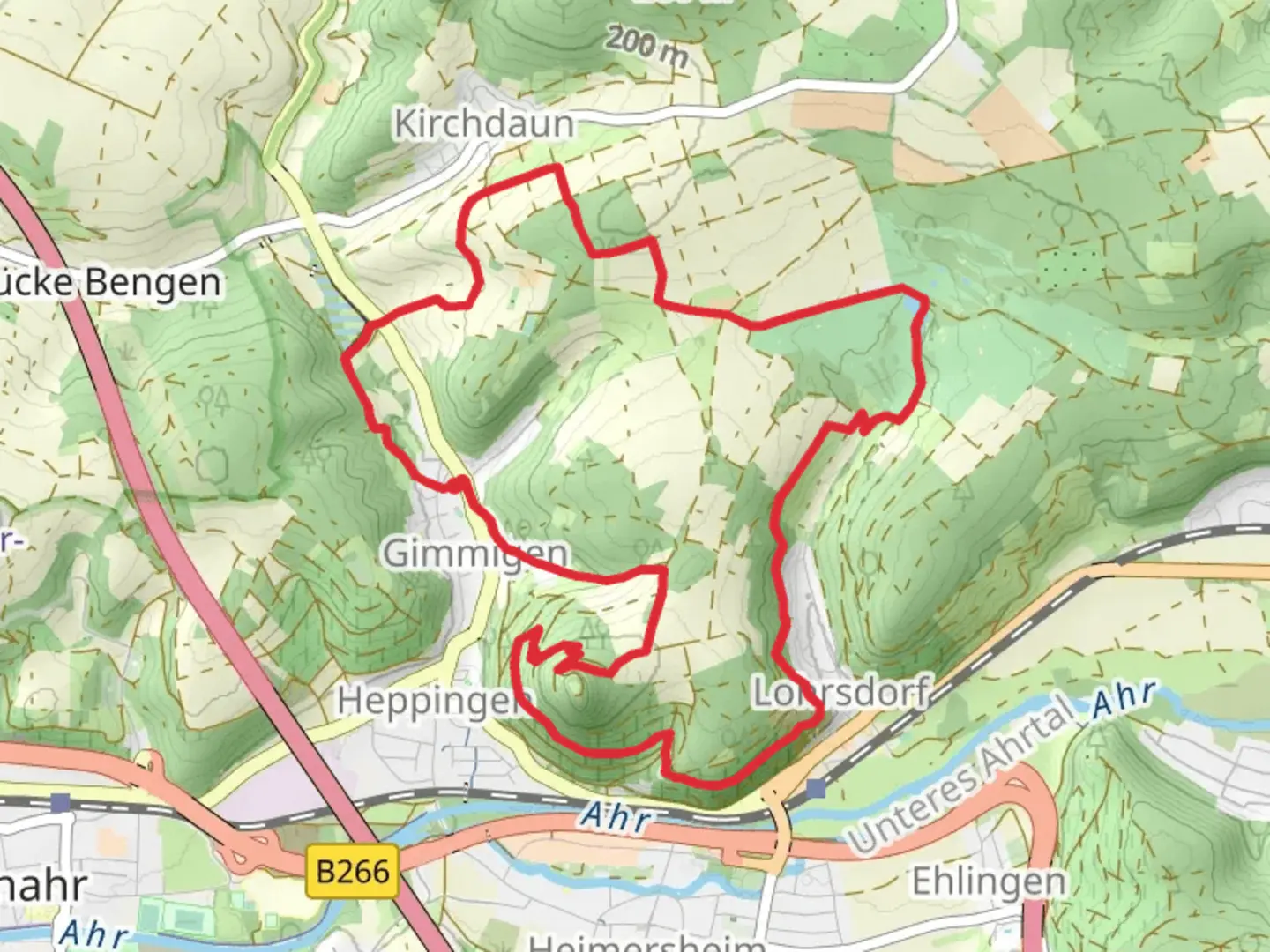 An image depicting the trail Rundweg 8 Gimmingen and its surrounding area.