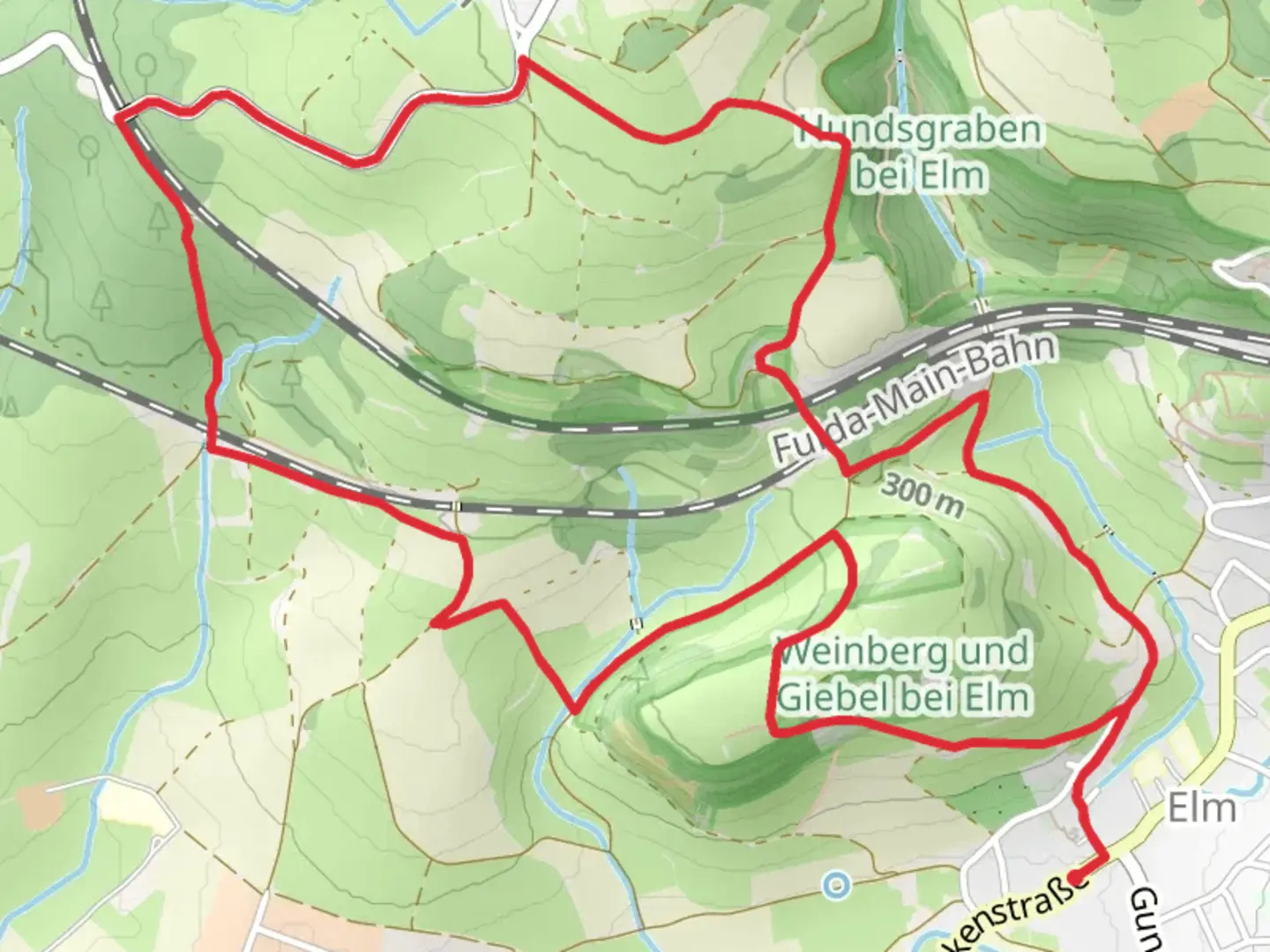 An image depicting the trail Elm Runwanderweg and Schluechtern Wanderweg and its surrounding area.