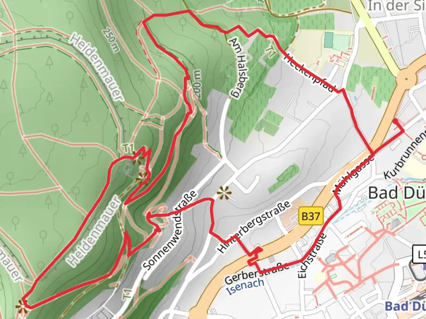 An image depicting the trail Kaiser Wilhelms Höhe, Brunnenhalle and Schäferwarte Loop and its surrounding area.