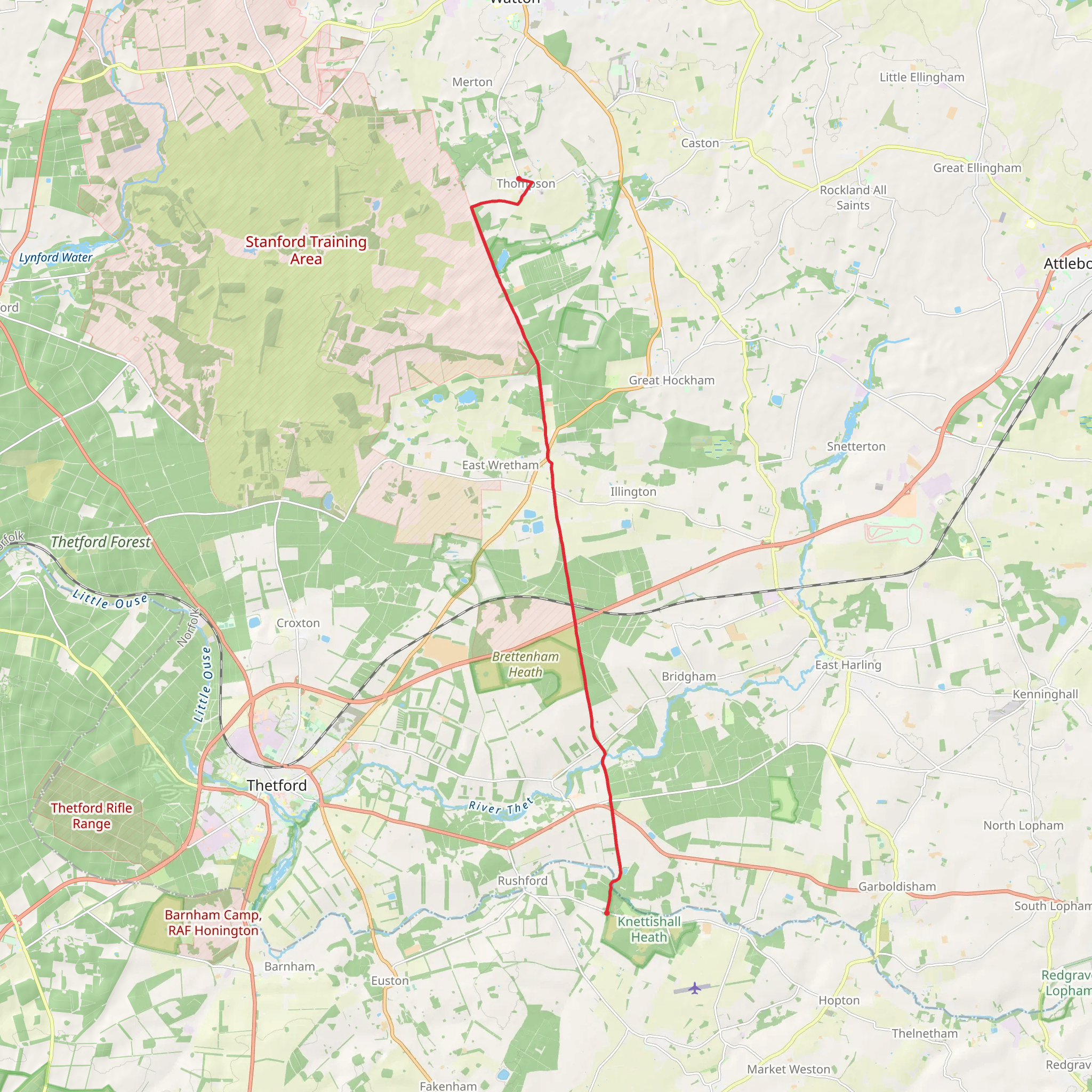 Knettishall to Thompson Walk mobile static map