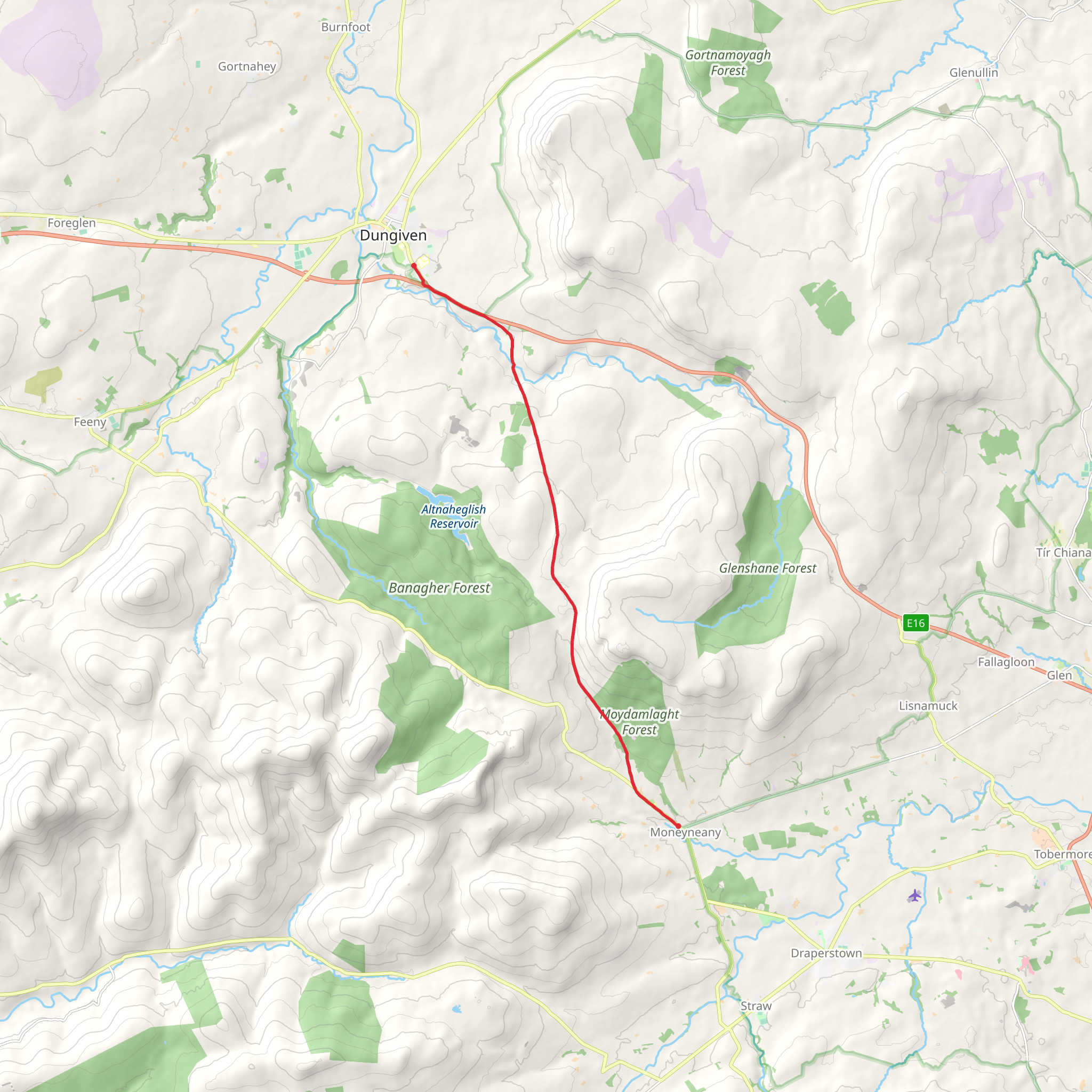 Moneyneany to Dungiven mobile static map