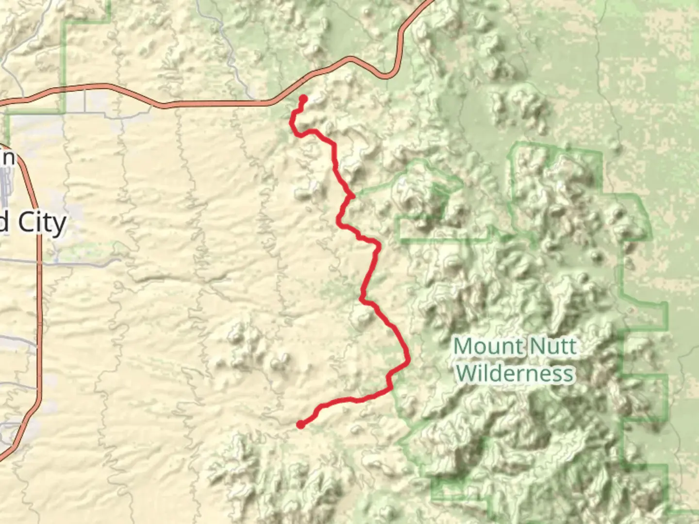 An image depicting the trail Old Highway Road to Silver Creek Road and its surrounding area.