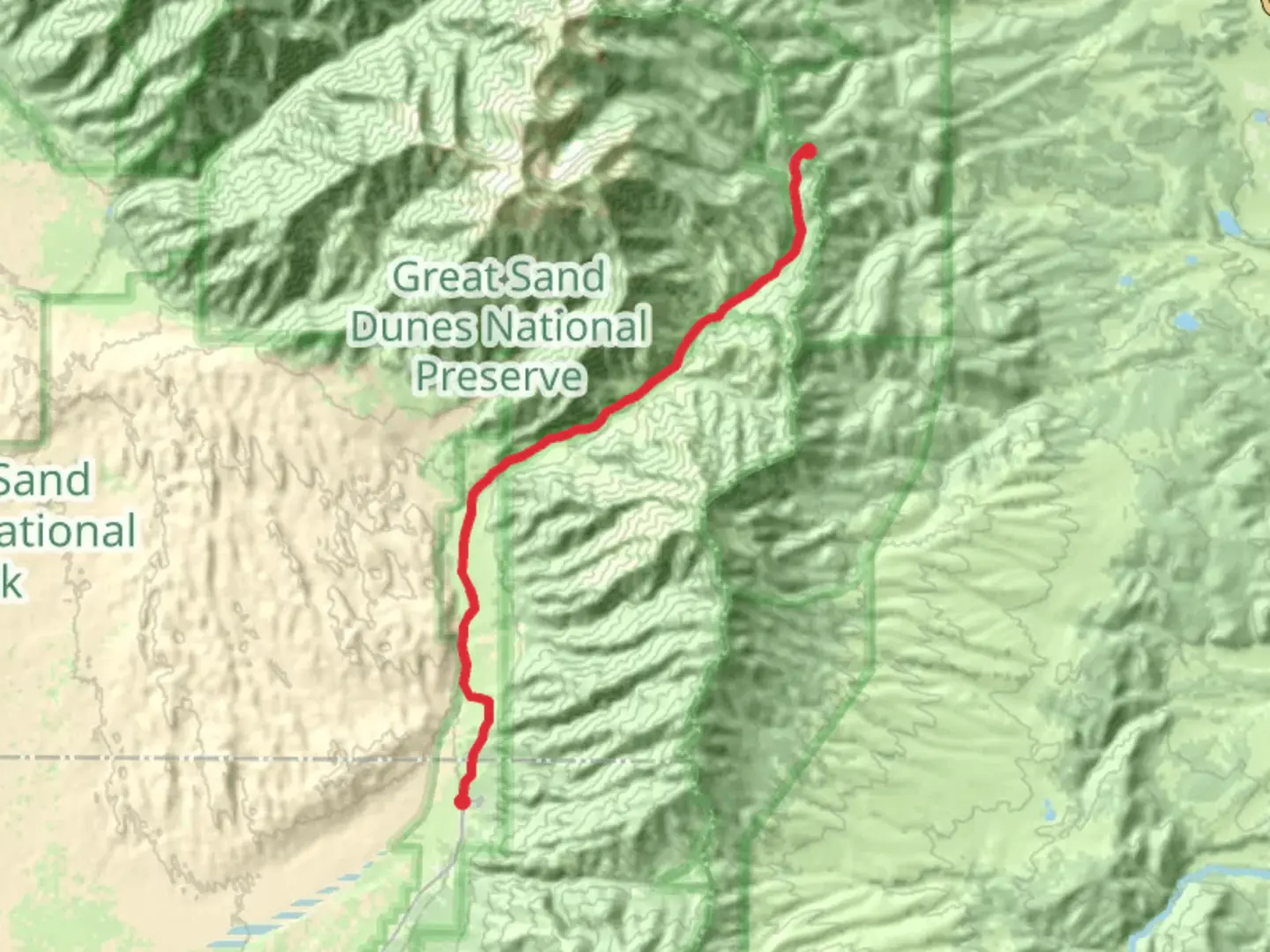 An image depicting the trail Medano Creek - Medano Pass Primitive Road and its surrounding area.