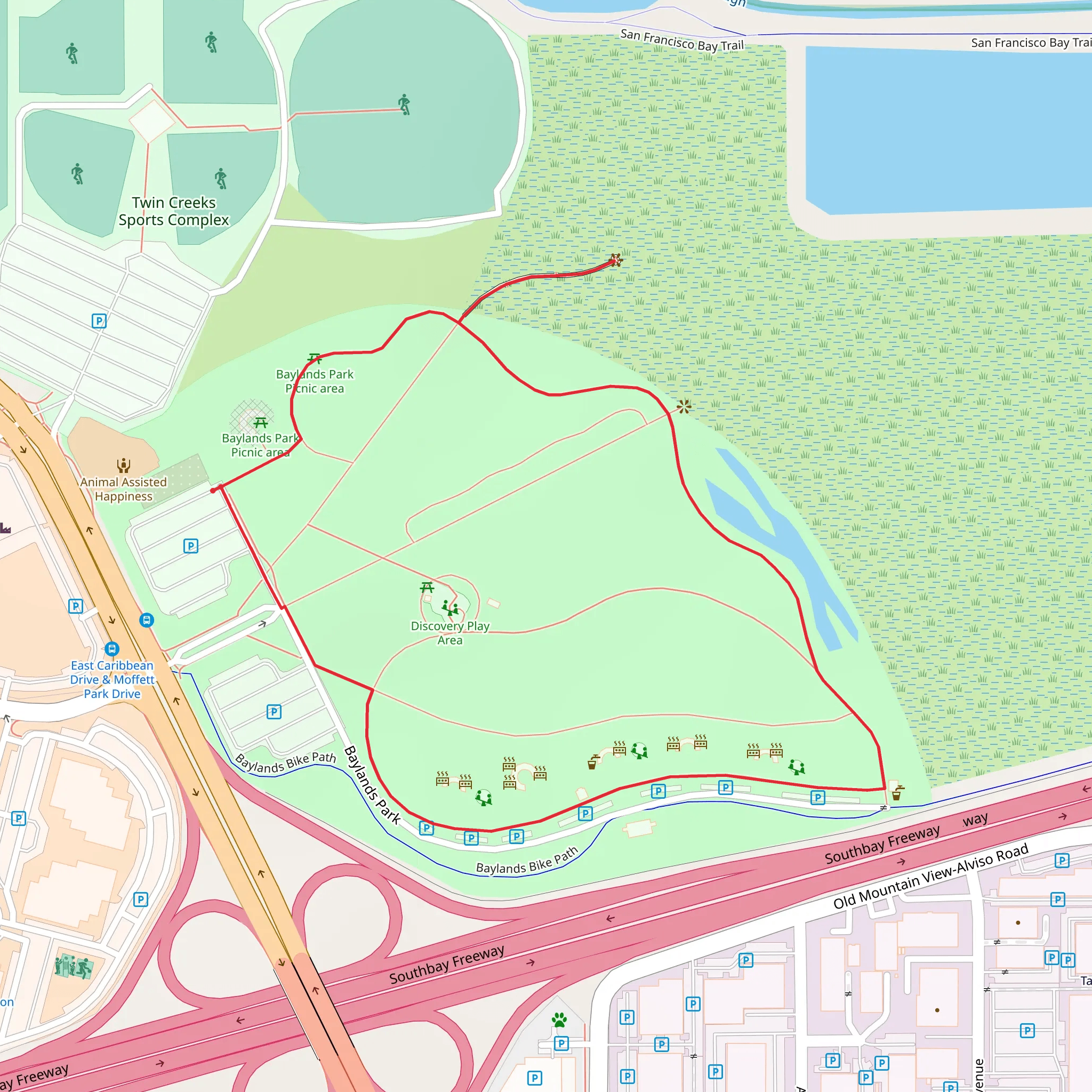 Sunnyvale Baylands Park Loop - Short mobile static map