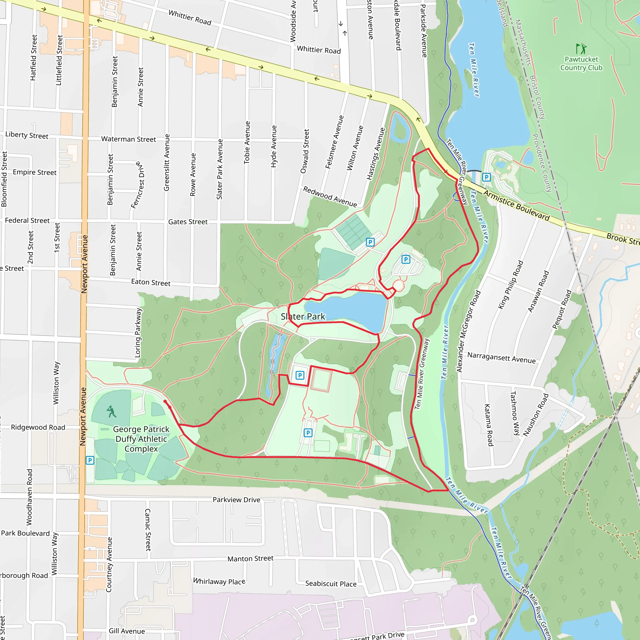 Slater Park Fishing Pond Loop mobile static map