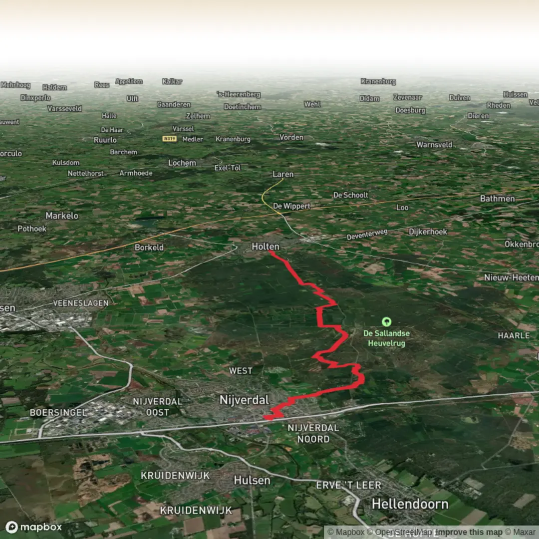 An image depicting the trail Nijverdal to Holten via Noetselerberg and Holterberg and its surrounding area.