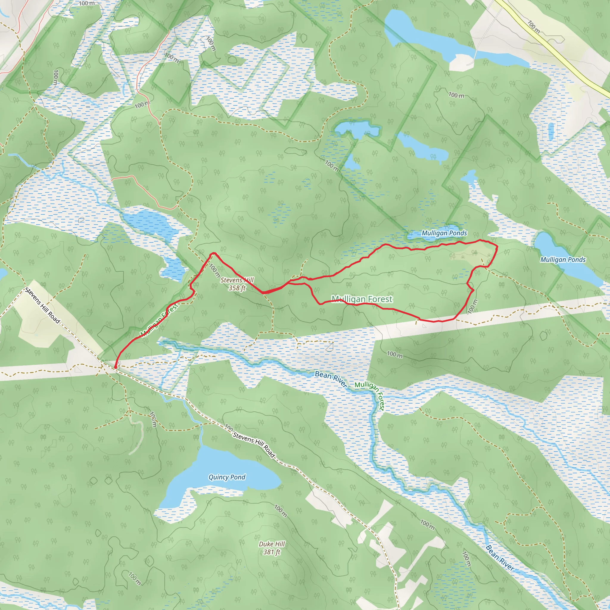 Stevens Hill and Mulligan Ponds Loop Trail mobile static map