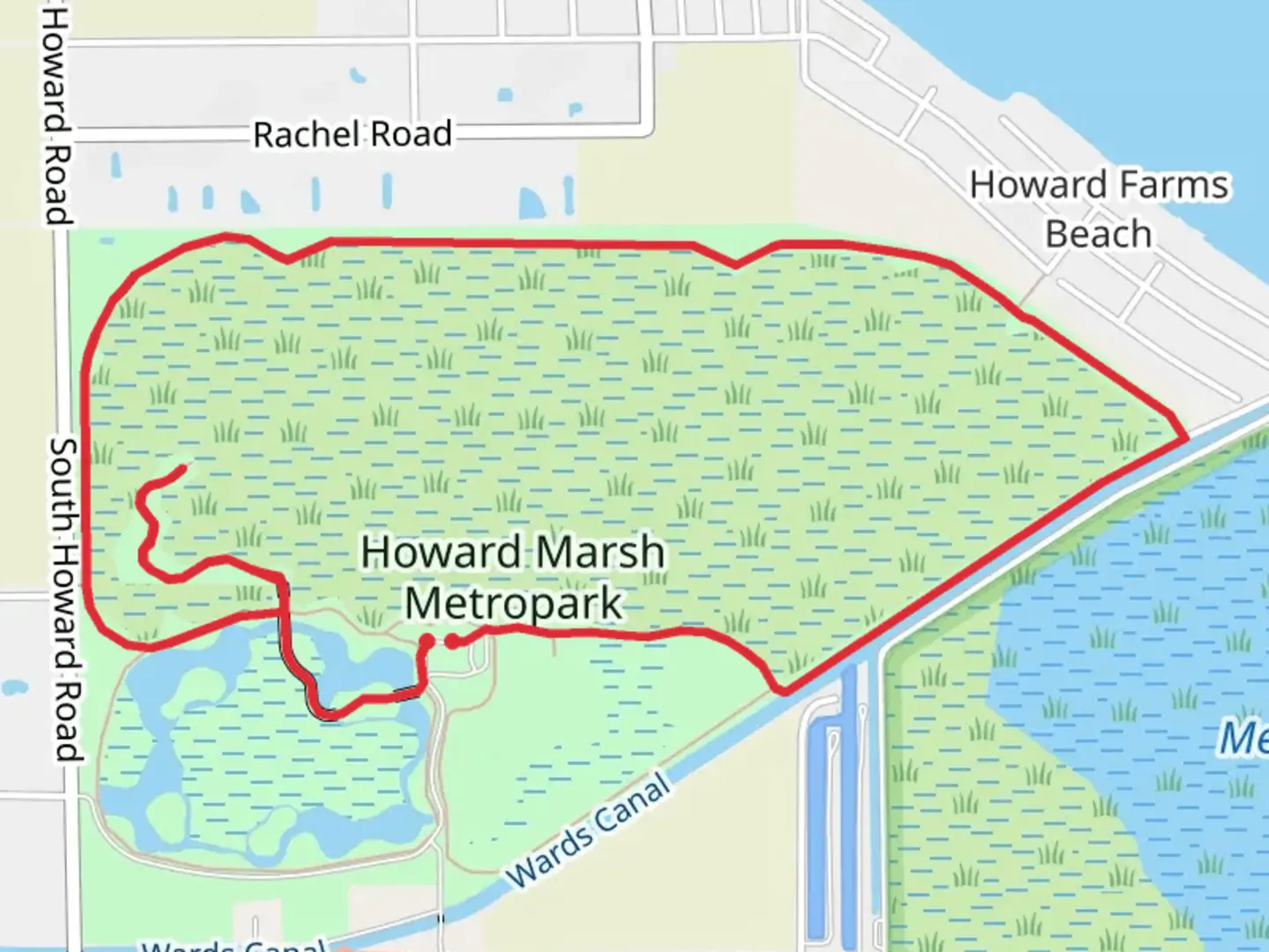 An image depicting the trail Howard Marsh Metropark Loop and its surrounding area.