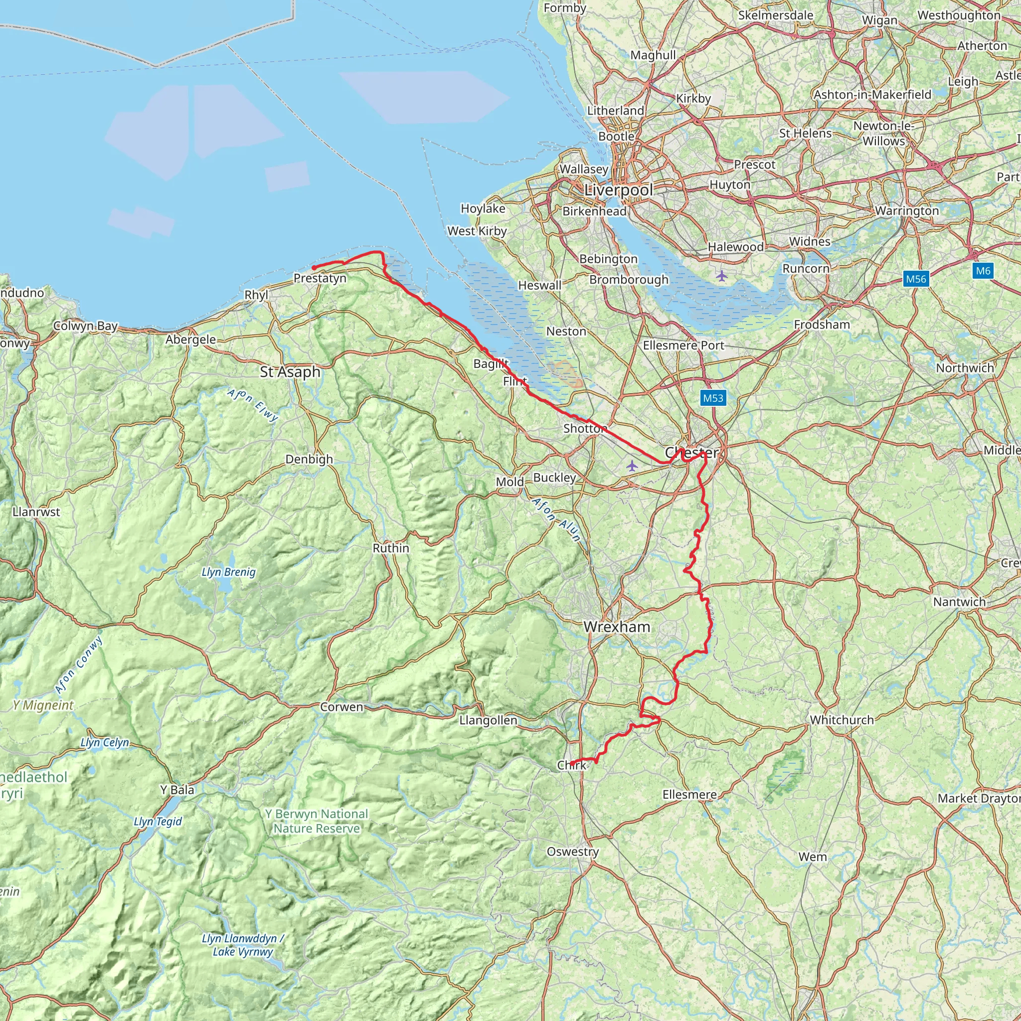 Prestatyn to Chirk mobile static map