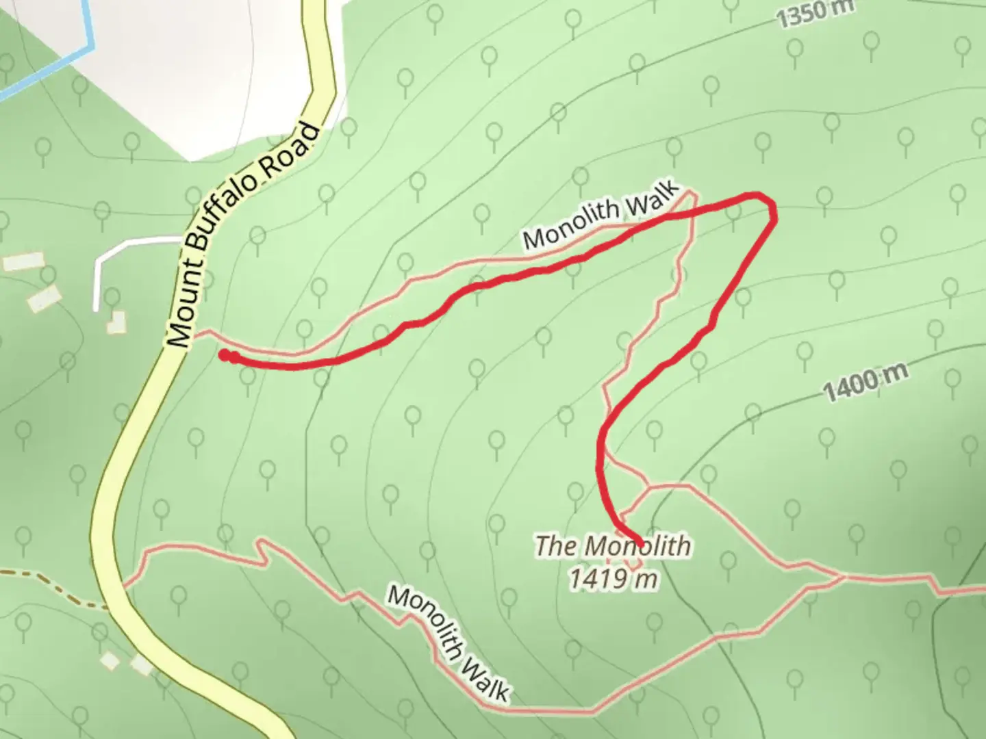 An image depicting the trail Monolith Track and its surrounding area.
