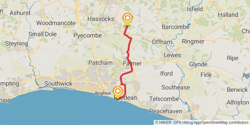 Old Coulsdon to Brighton Walk stage 4 Map