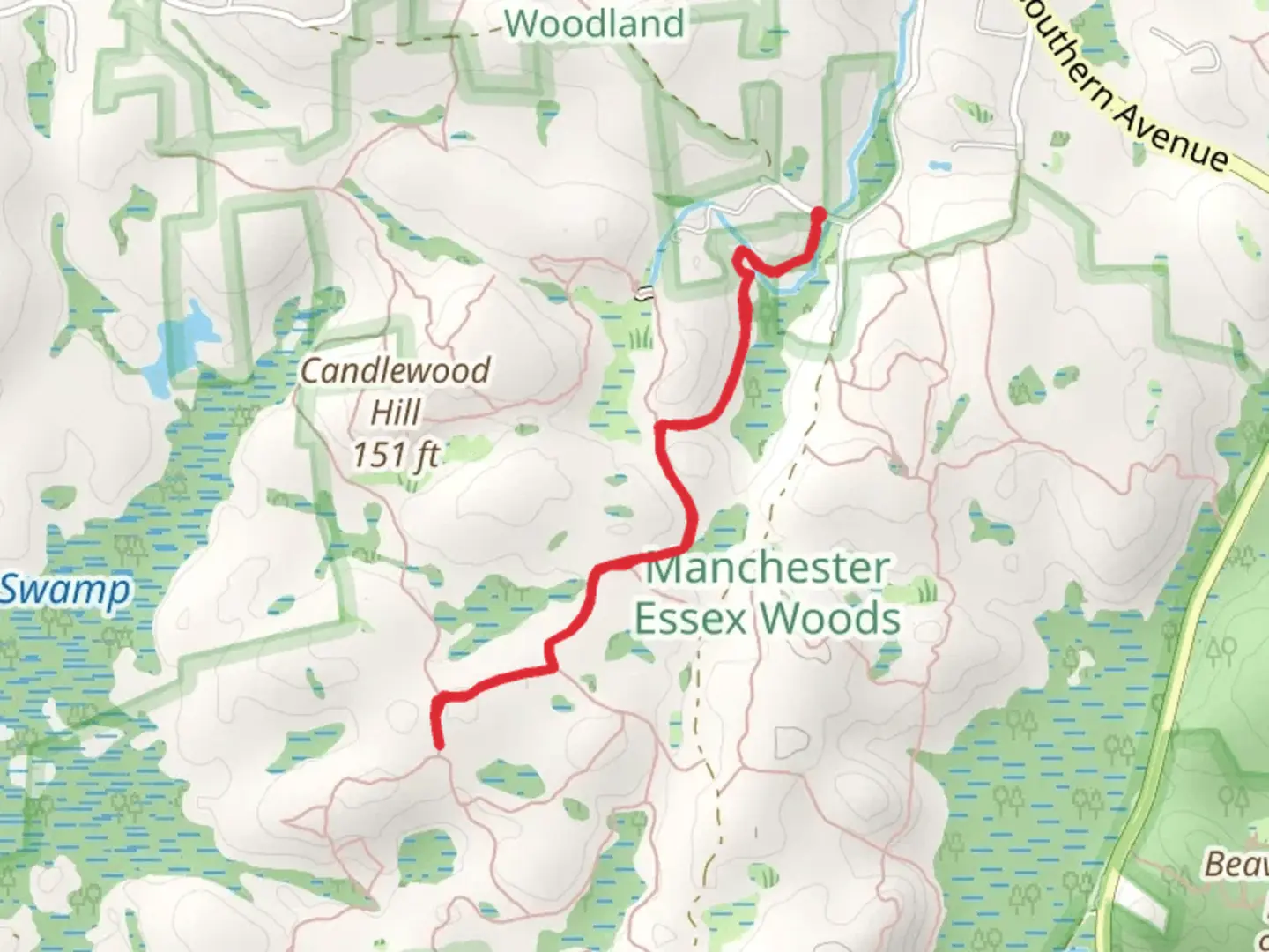 An image depicting the trail Homestead Trail from Andrews Street and its surrounding area.