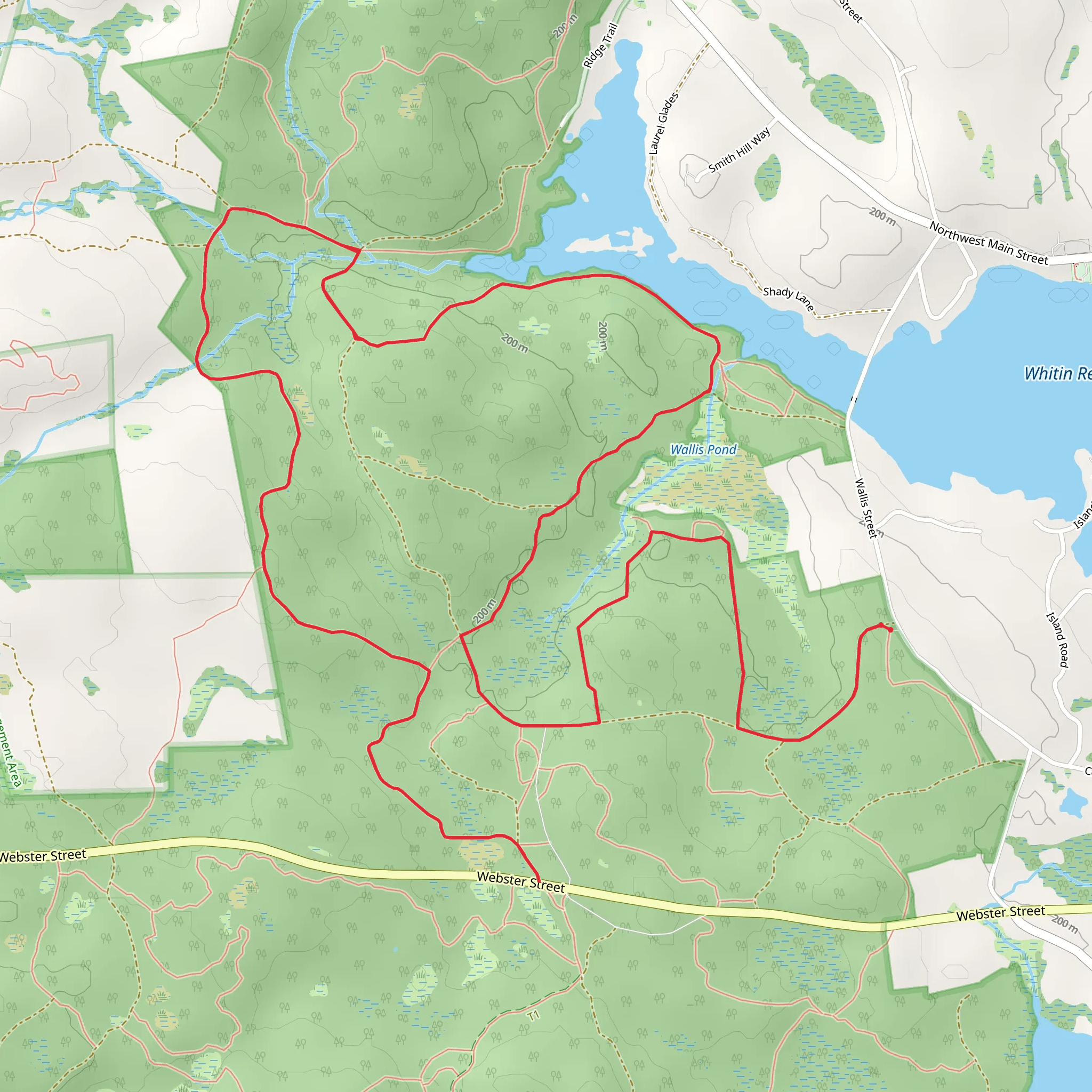 Streeter Trail, Whitin Reservoir and Midstate Trail mobile static map