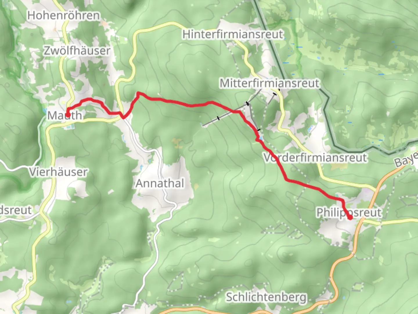 An image depicting the trail Mauth to Philippsreut Walk via Almbergsee and its surrounding area.