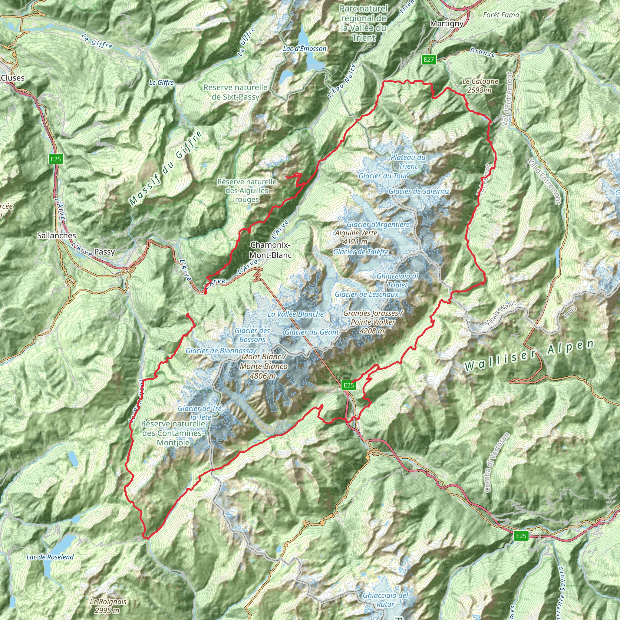 Tour de Mont Blanc (WIth Campsites) mobile static map
