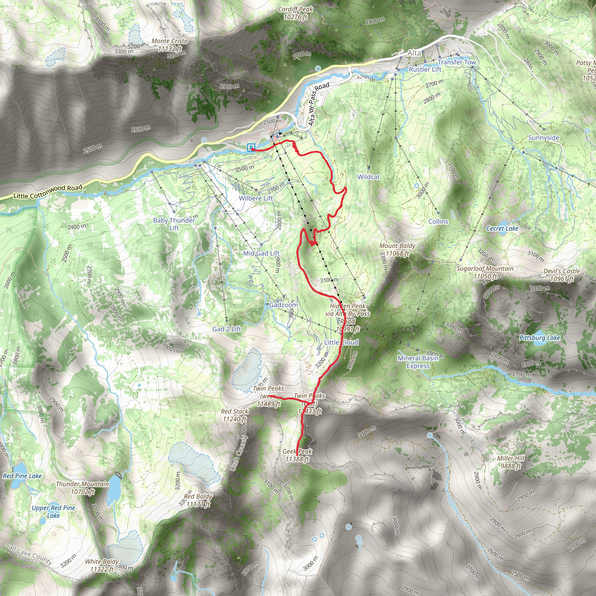 Geek Peak and Twin Peaks Trail mobile static map