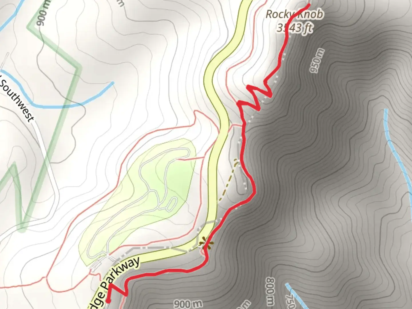 An image depicting the trail Rocky Knob via Rock Castle Gorge Loop Trail and its surrounding area.