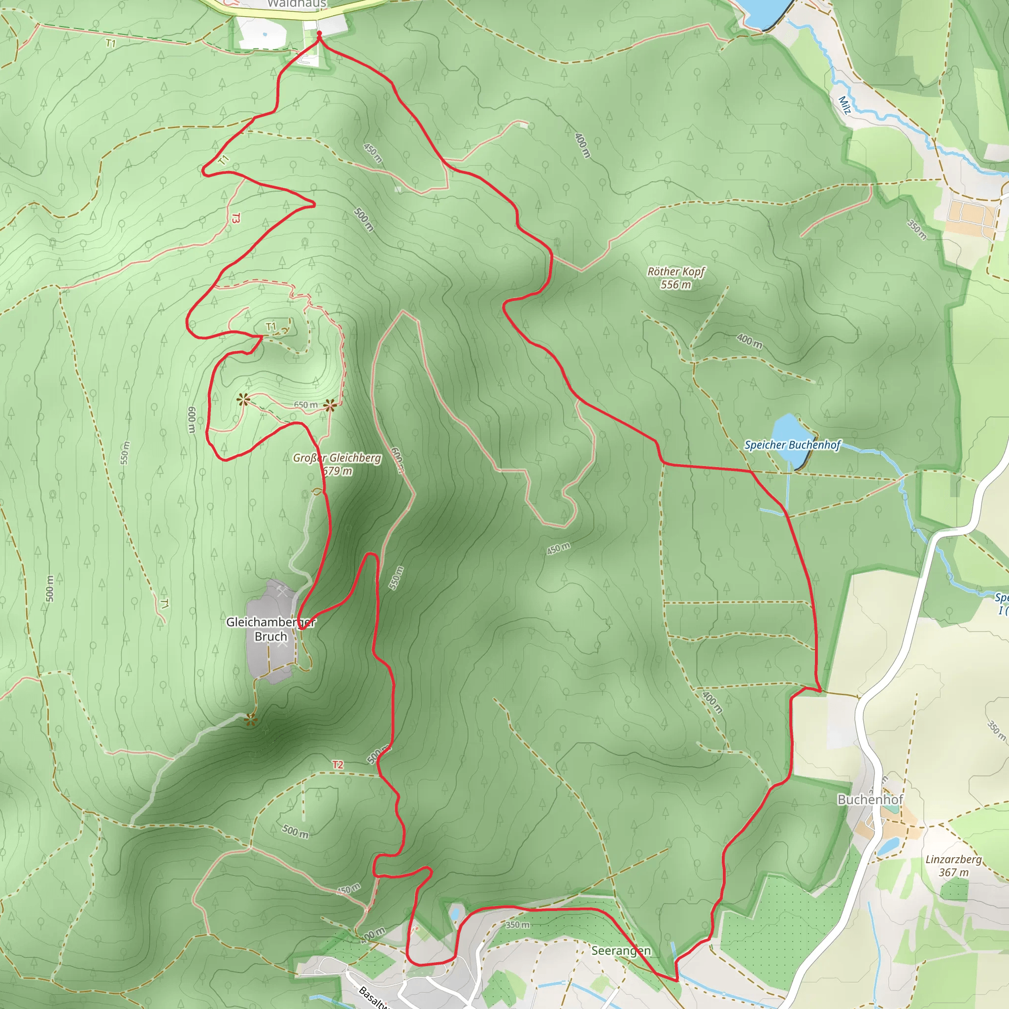 Wanderroute 2 im Gleichbergebiet mobile static map