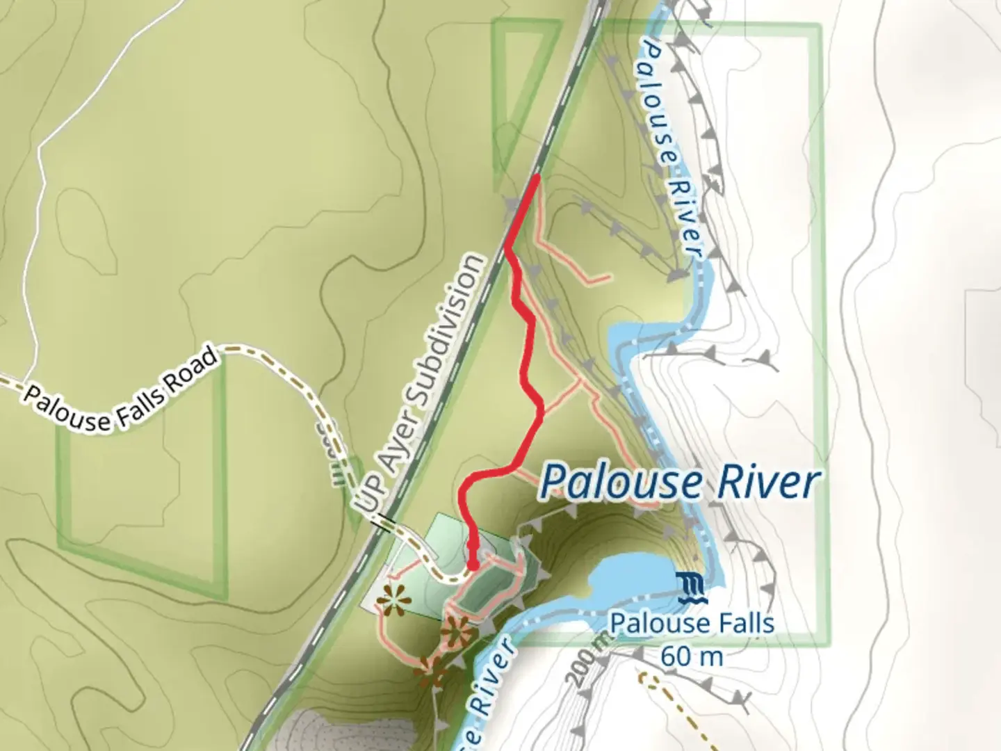 An image depicting the trail Palouse Falls Road and its surrounding area.