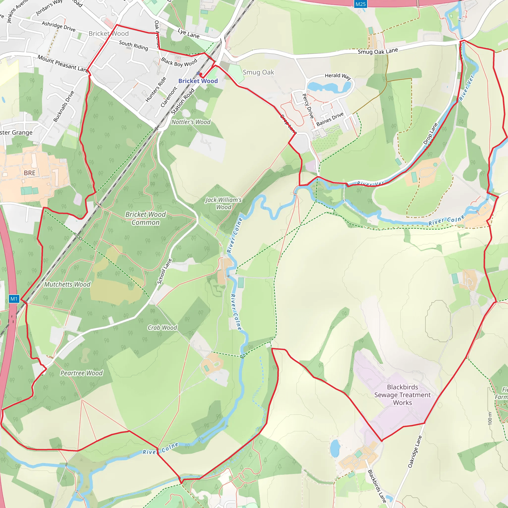 How Wood, Bricket Wood and Peartree Wood Loop mobile static map