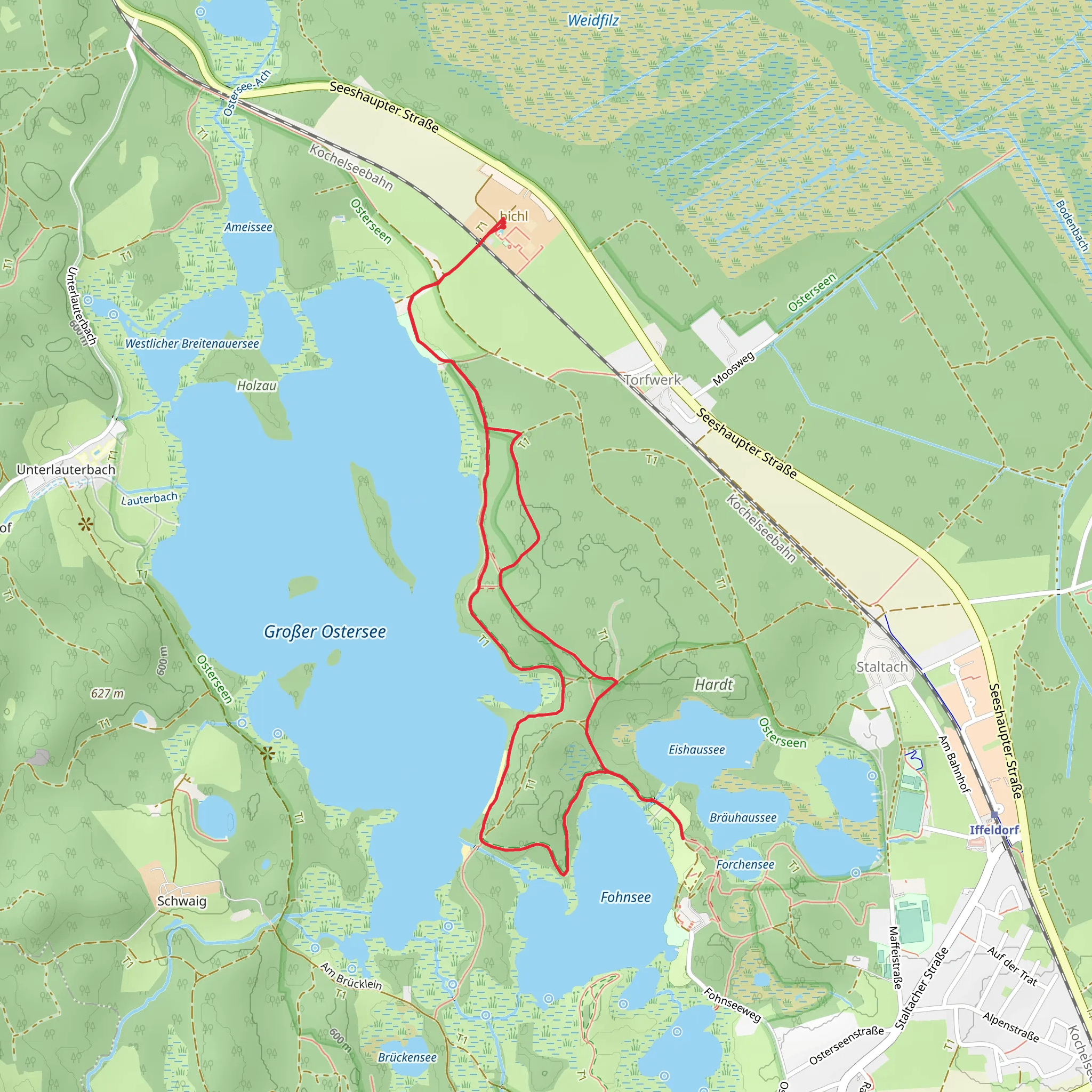Grosser Ostersee via Osterseen Wanderweg mobile static map