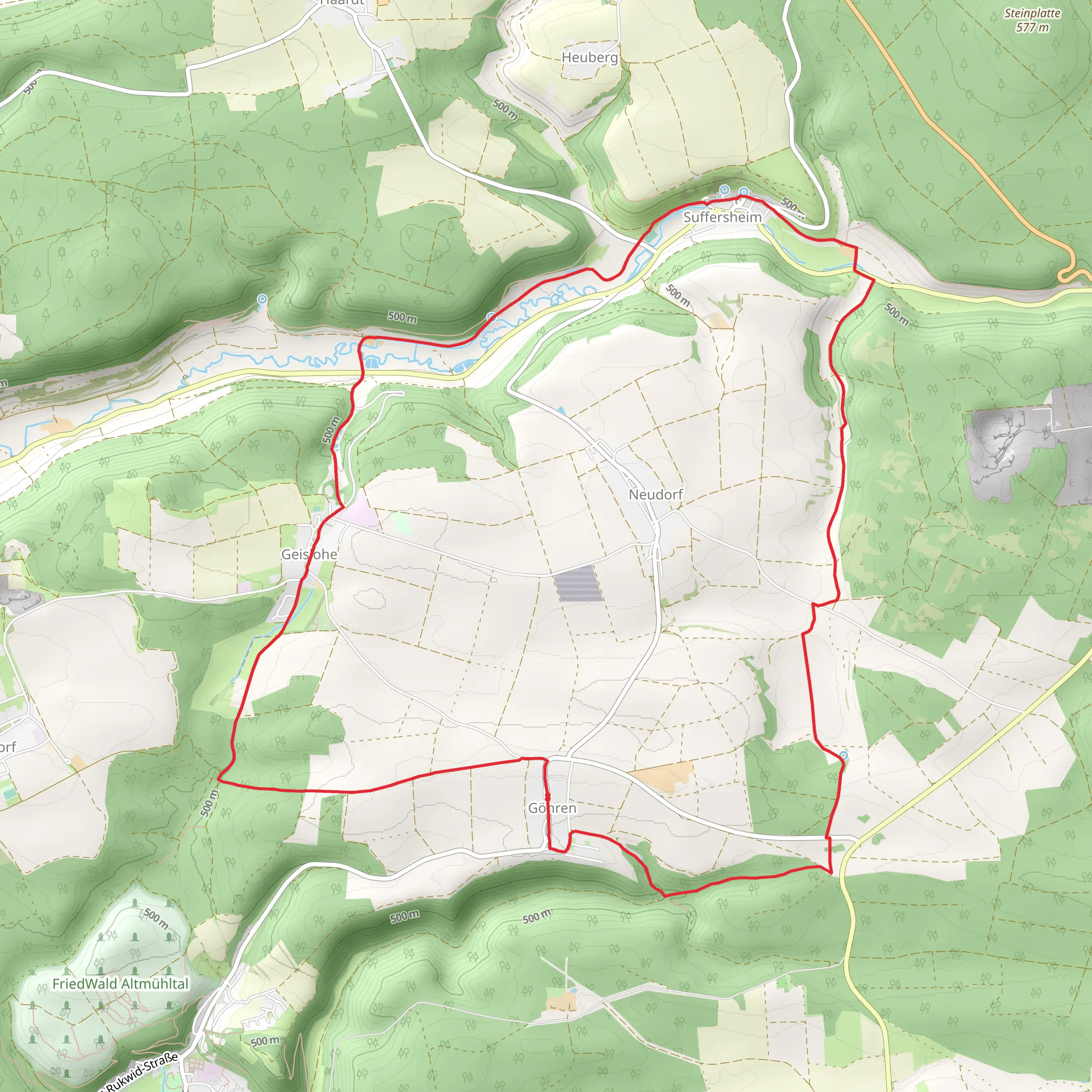 Ortswanderweg Pappenheim 12 and Gunthildisweg mobile static map