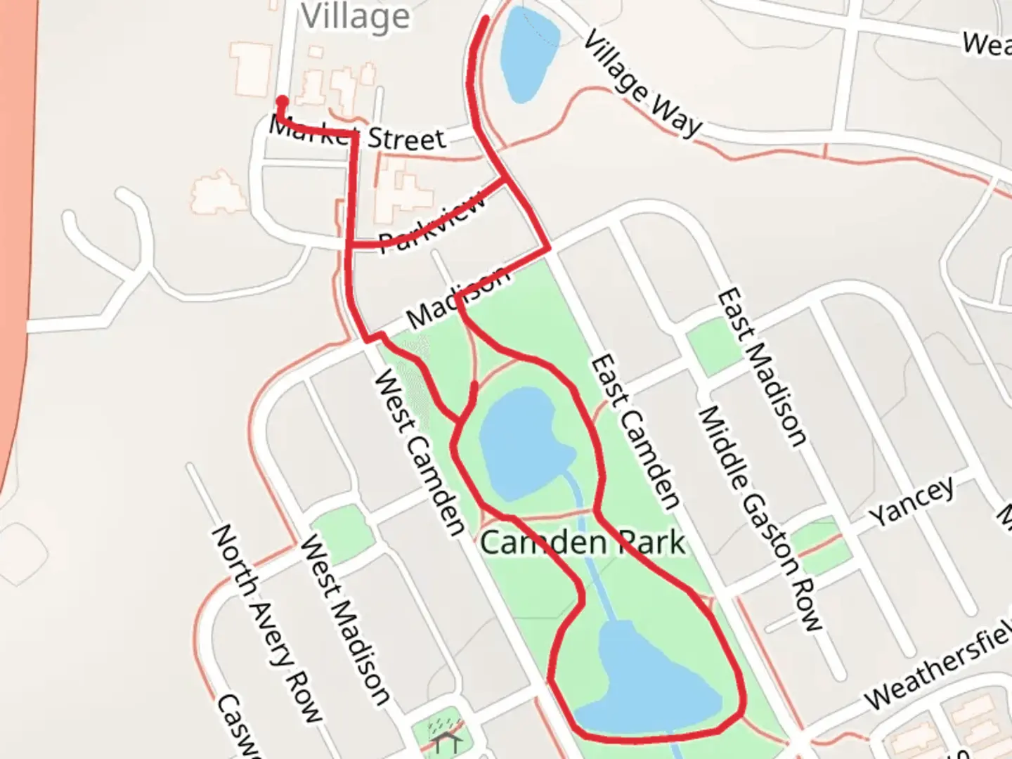 An image depicting the trail Camden Park Loop and its surrounding area.
