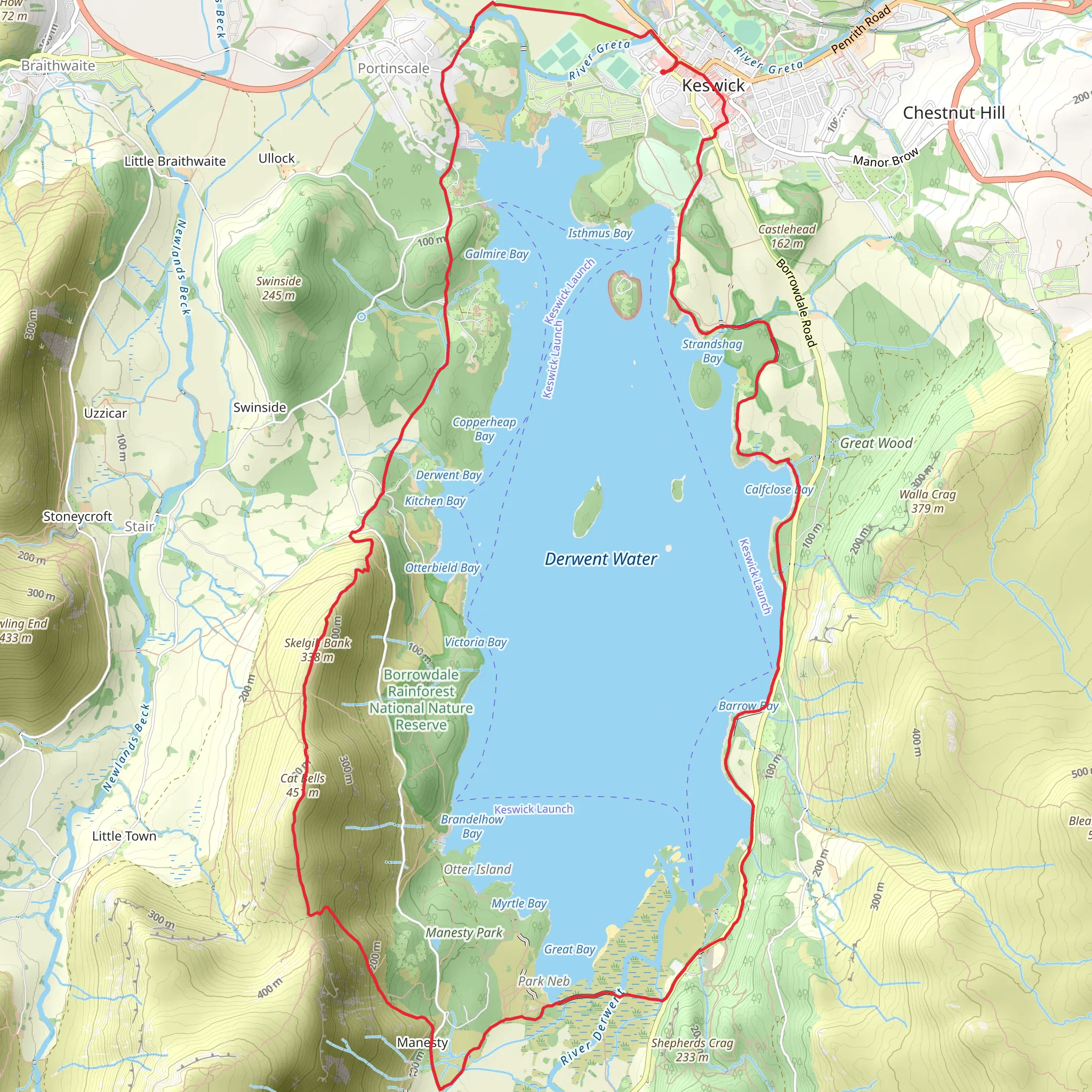 Cat Bells via Cumbria Way and Allerdale Ramble around Derwentwater mobile static map