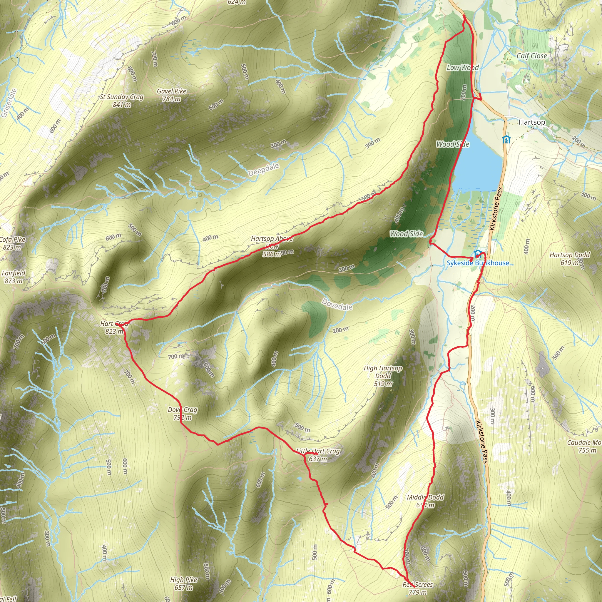 Middle Dodd to Hartsop Above How mobile static map