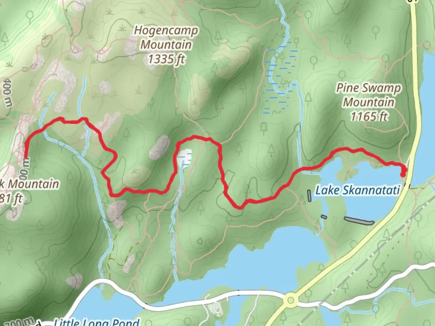 An image depicting the trail Dunning Trail from Lake Skannatati and its surrounding area.