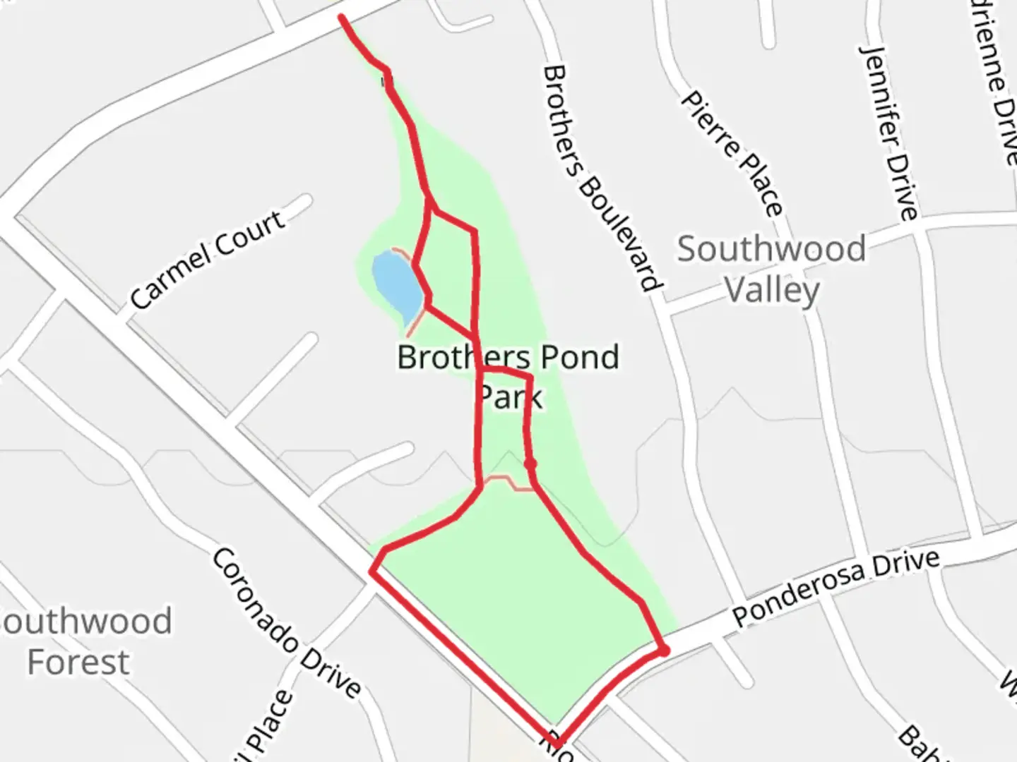 An image depicting the trail Brothers Pond Park Loop and its surrounding area.