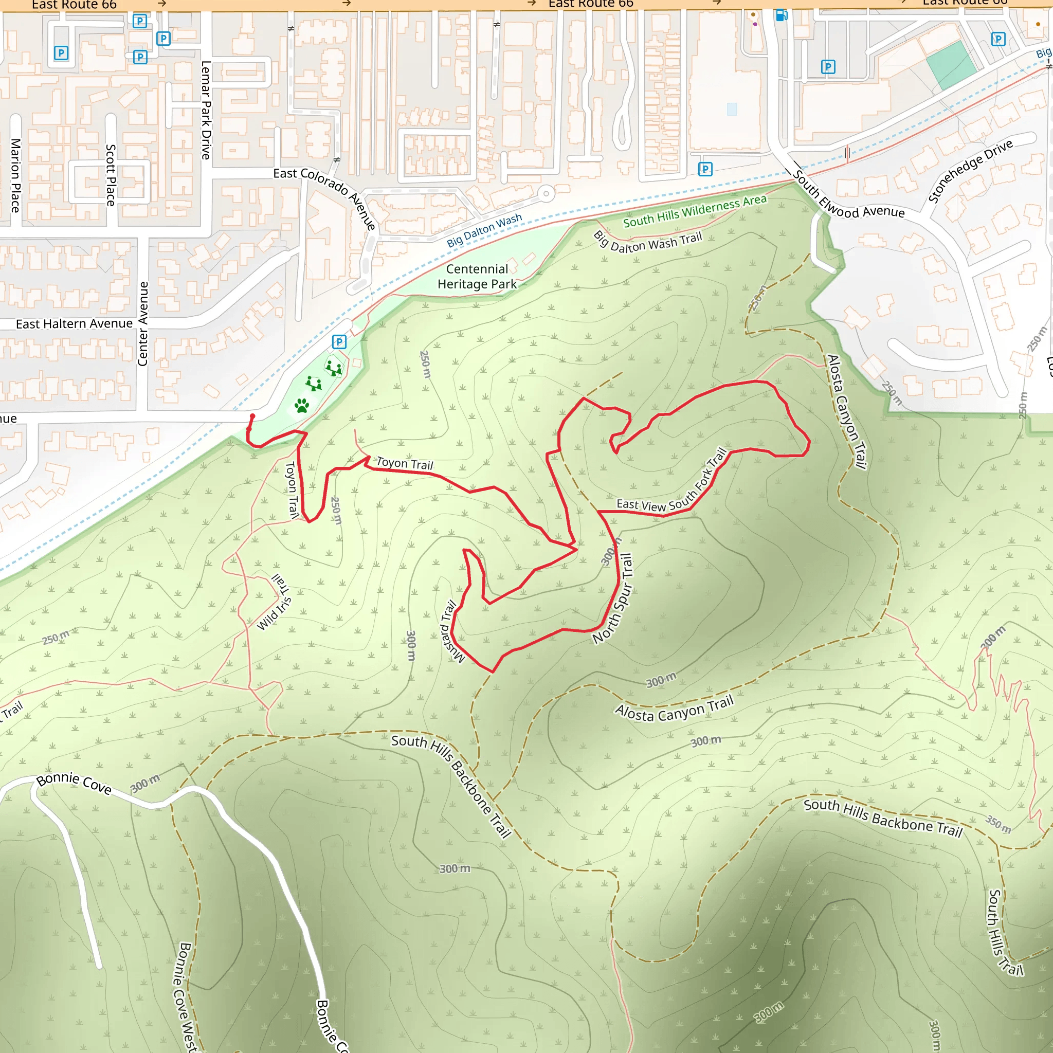 Toyon, Mustard and East View North Fork Loop Trail mobile static map
