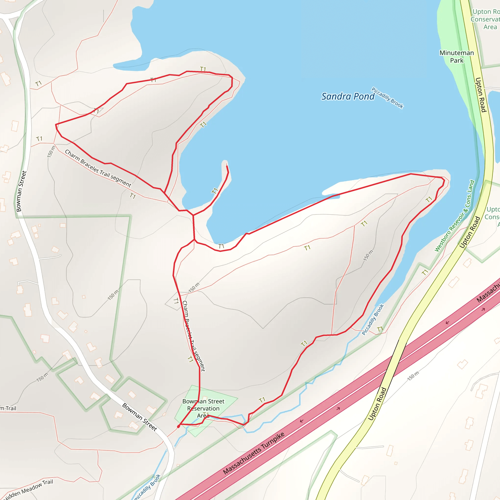 Westborough Reservoir - Bowman Street Reservation Area Loop mobile static map