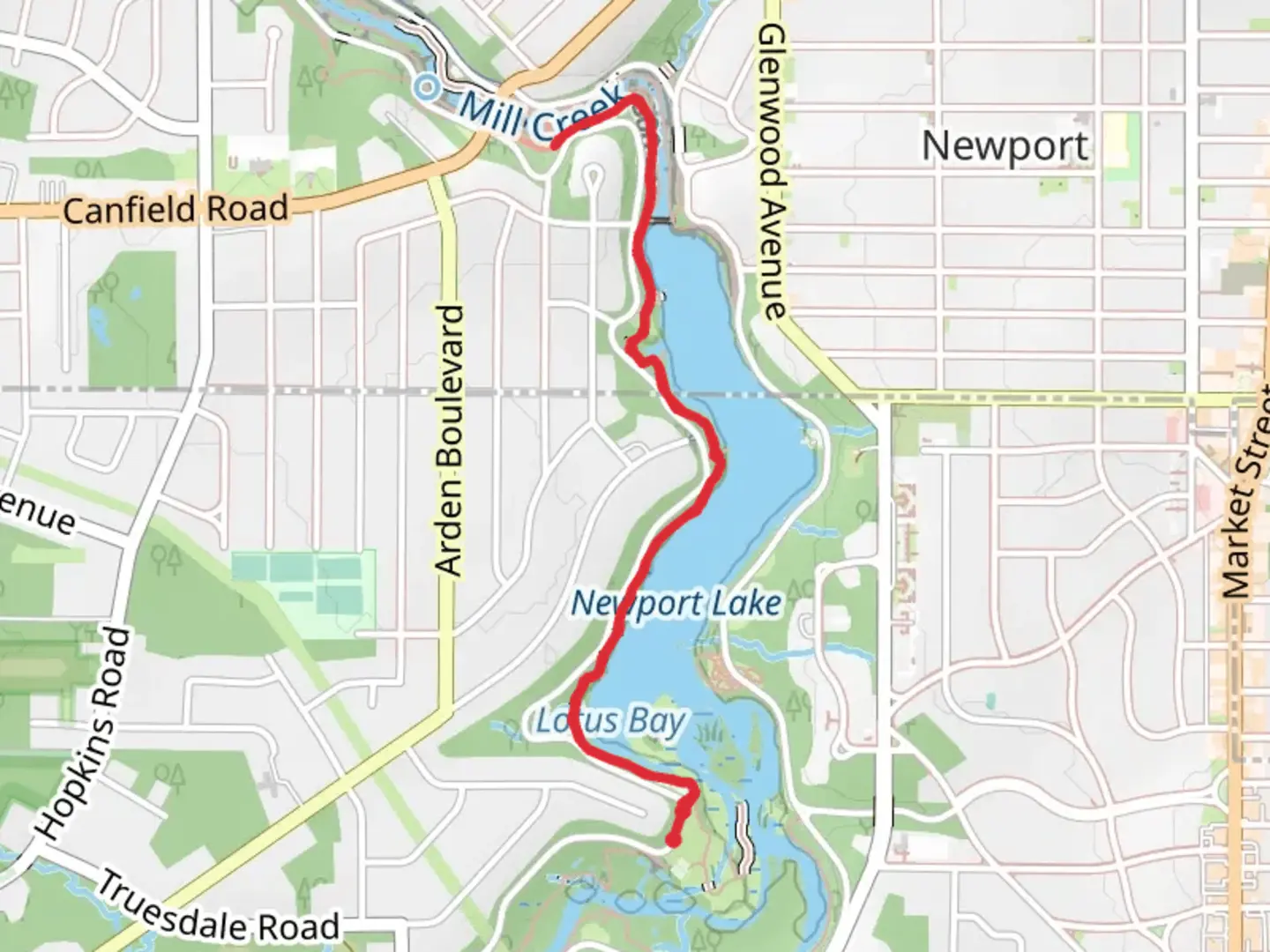 An image depicting the trail West Newport Trail and West Gorge Trail and its surrounding area.