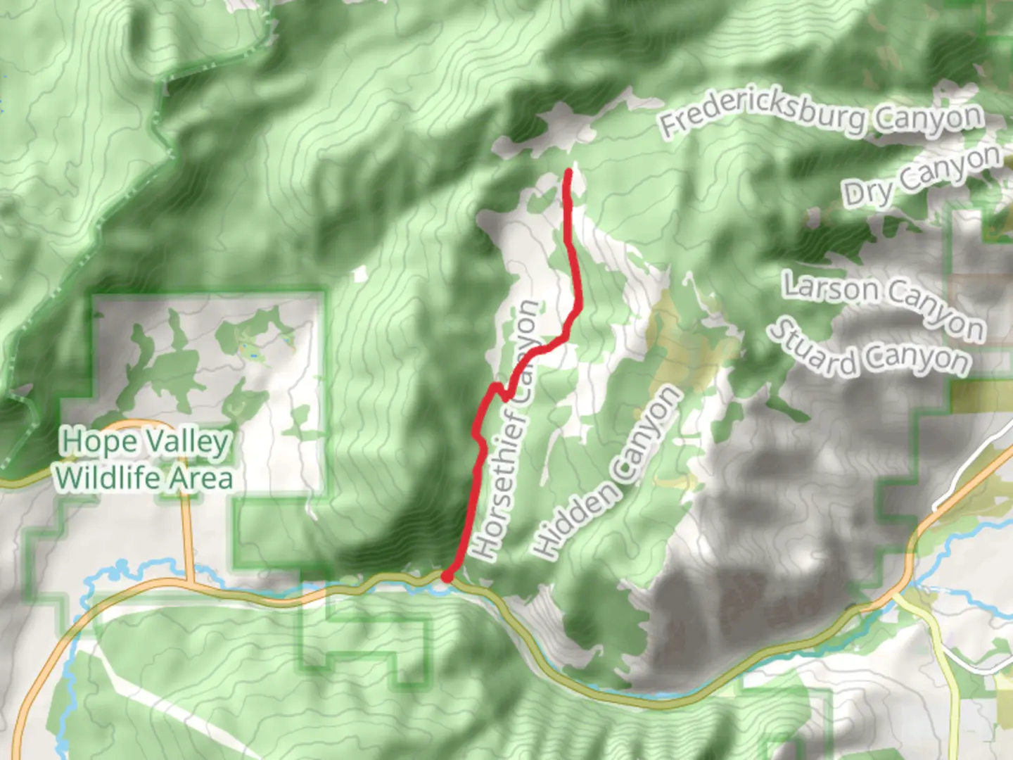 An image depicting the trail Horsethief Trail and its surrounding area.