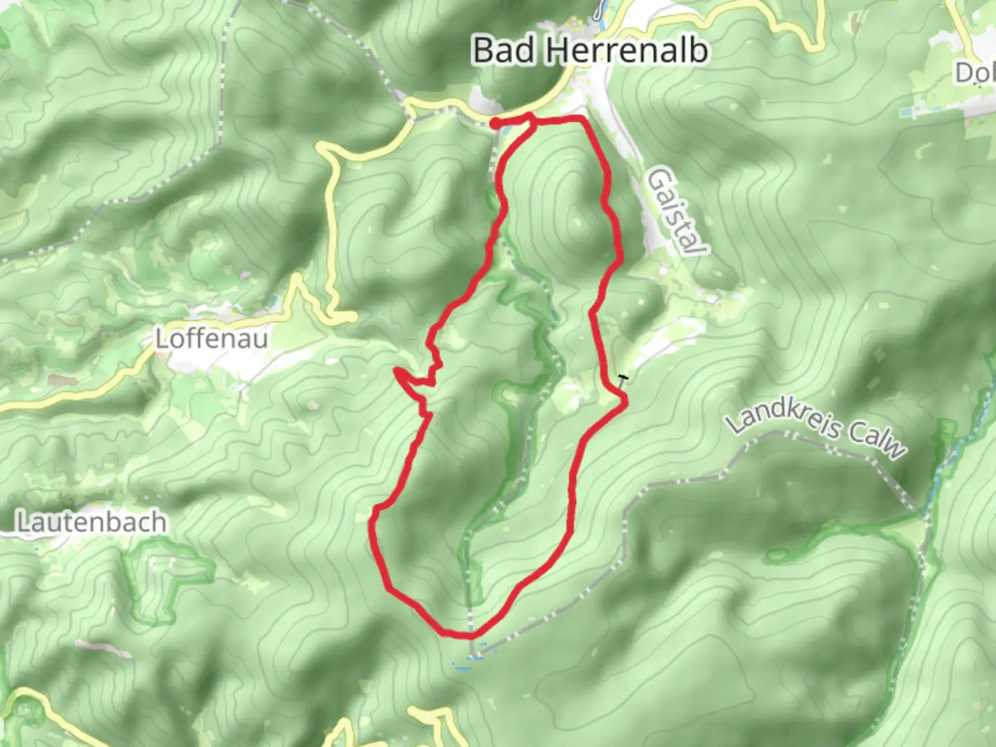 An image depicting the trail Teufelsmuhle Loop - Bad Herrenalb and its surrounding area.