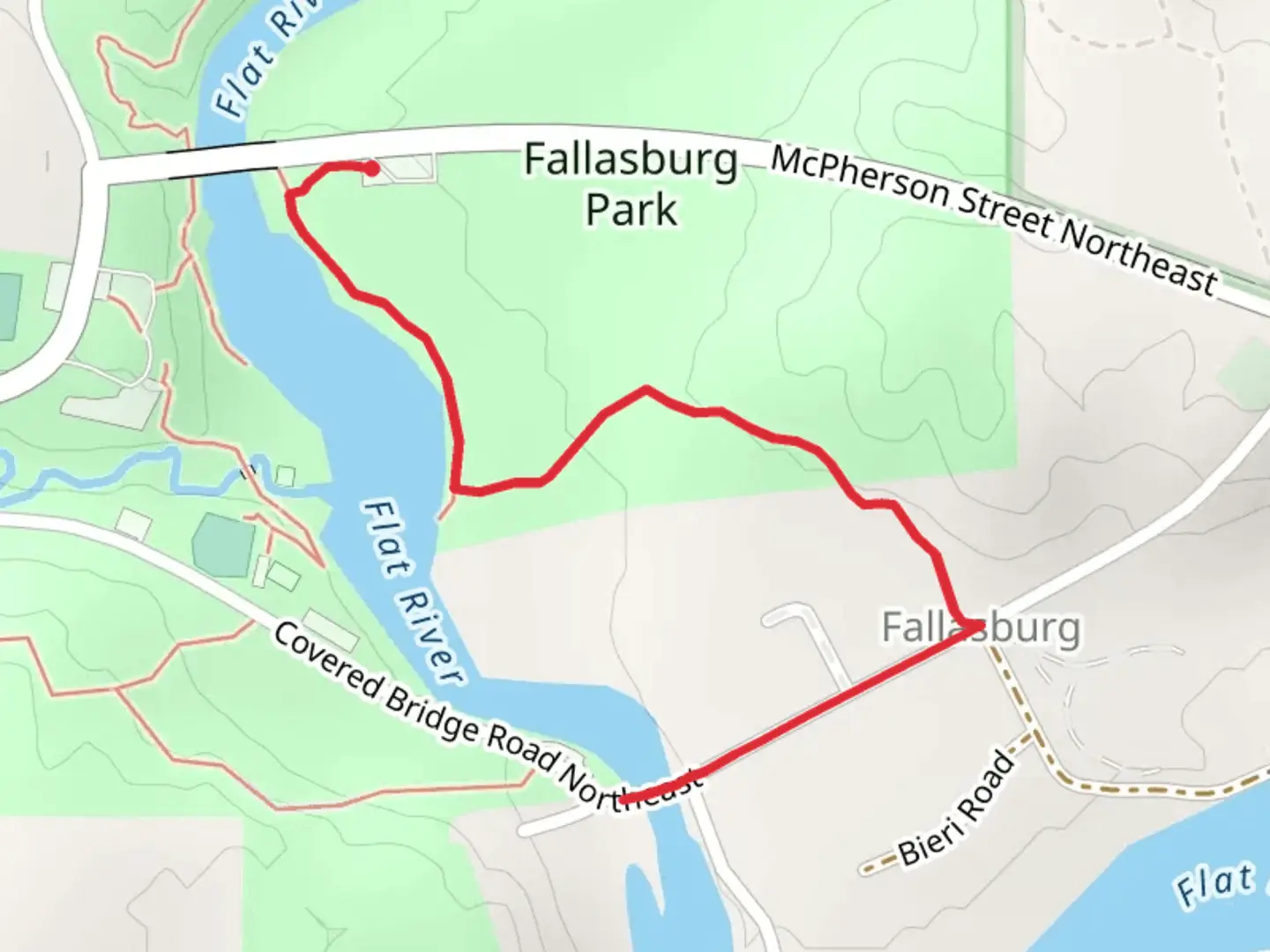 An image depicting the trail Fallasburg Park and its surrounding area.