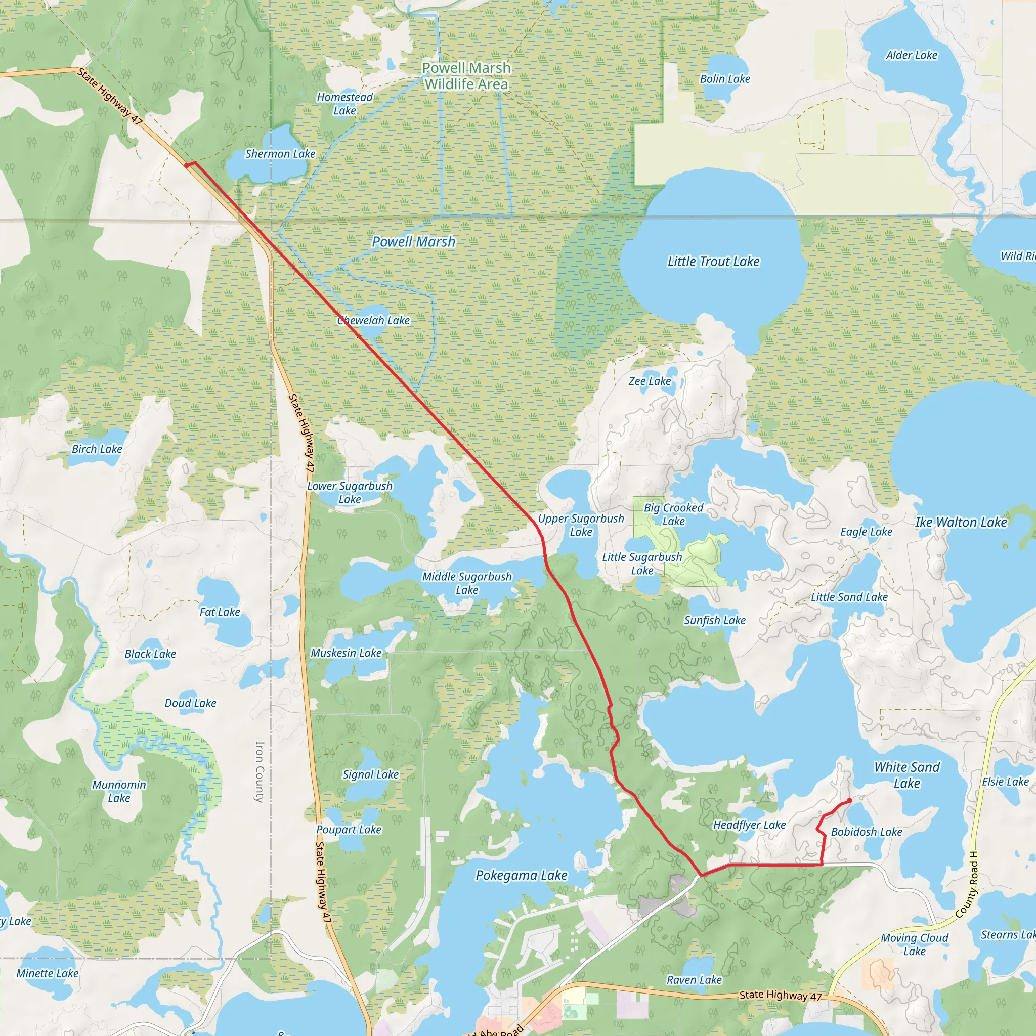 Sherman Lake to Babidosh Lake mobile static map