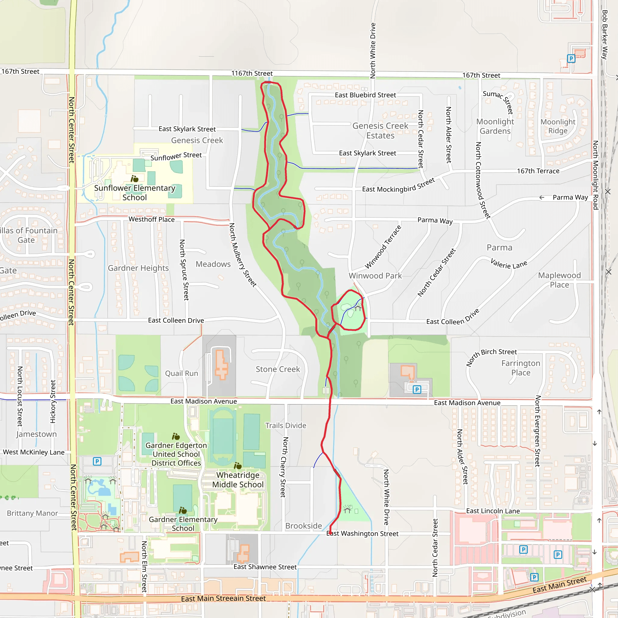 Brookside Park and Winwood Park Loop mobile static map
