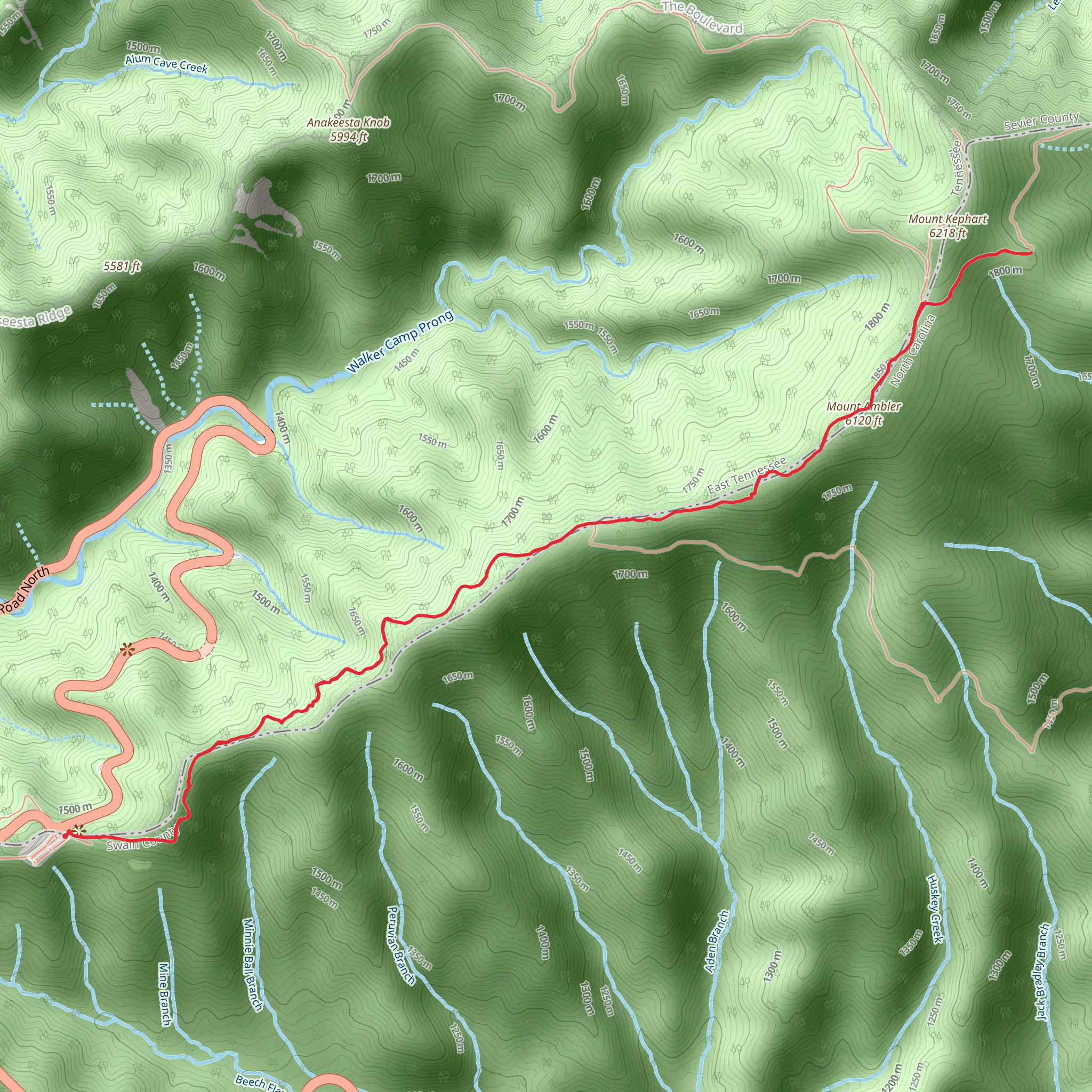 Mount Ambler and Mount Kephart via Appalachian Trail mobile static map