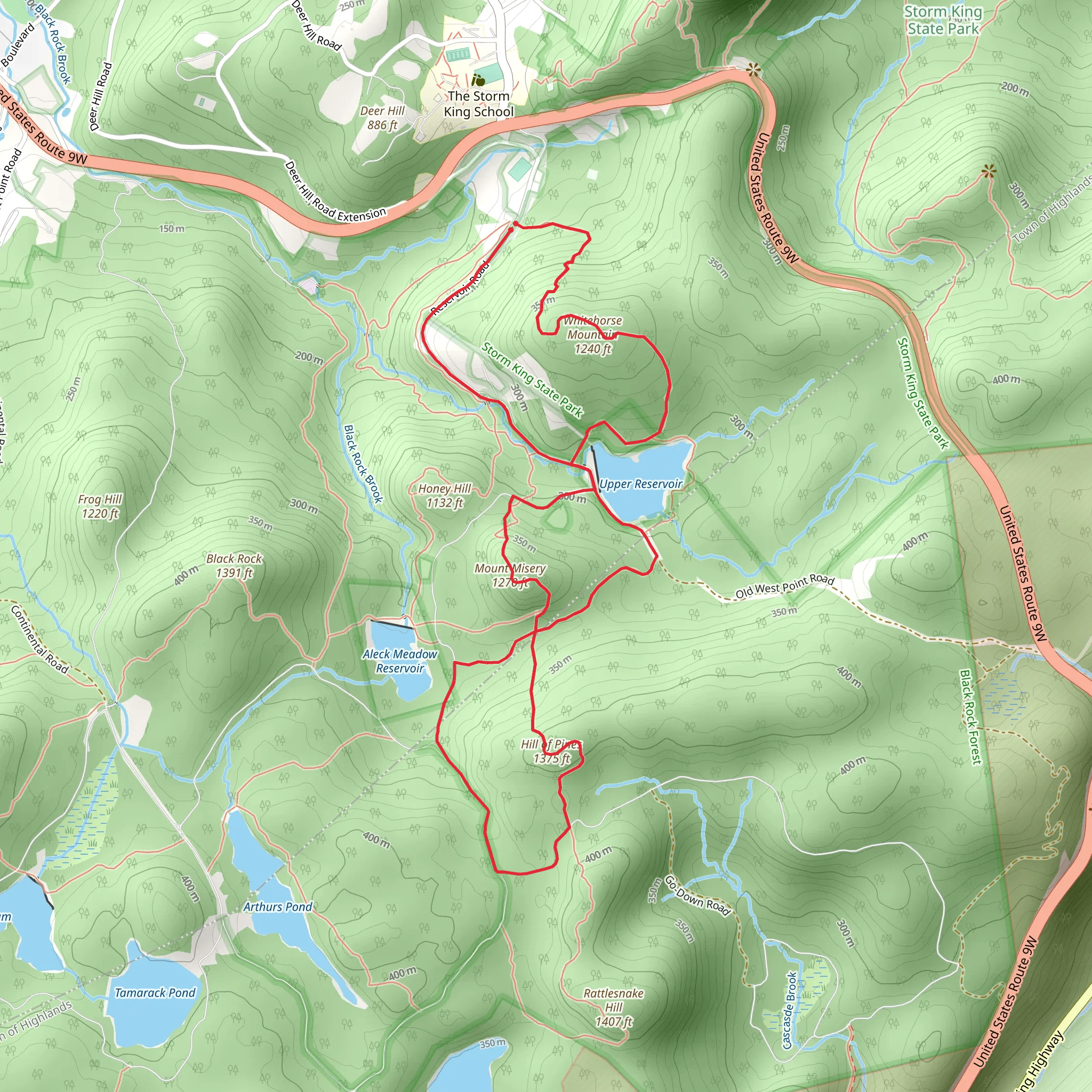 Upper Reservoir, Hill of Pines and Mount Misery Loop Trail mobile static map