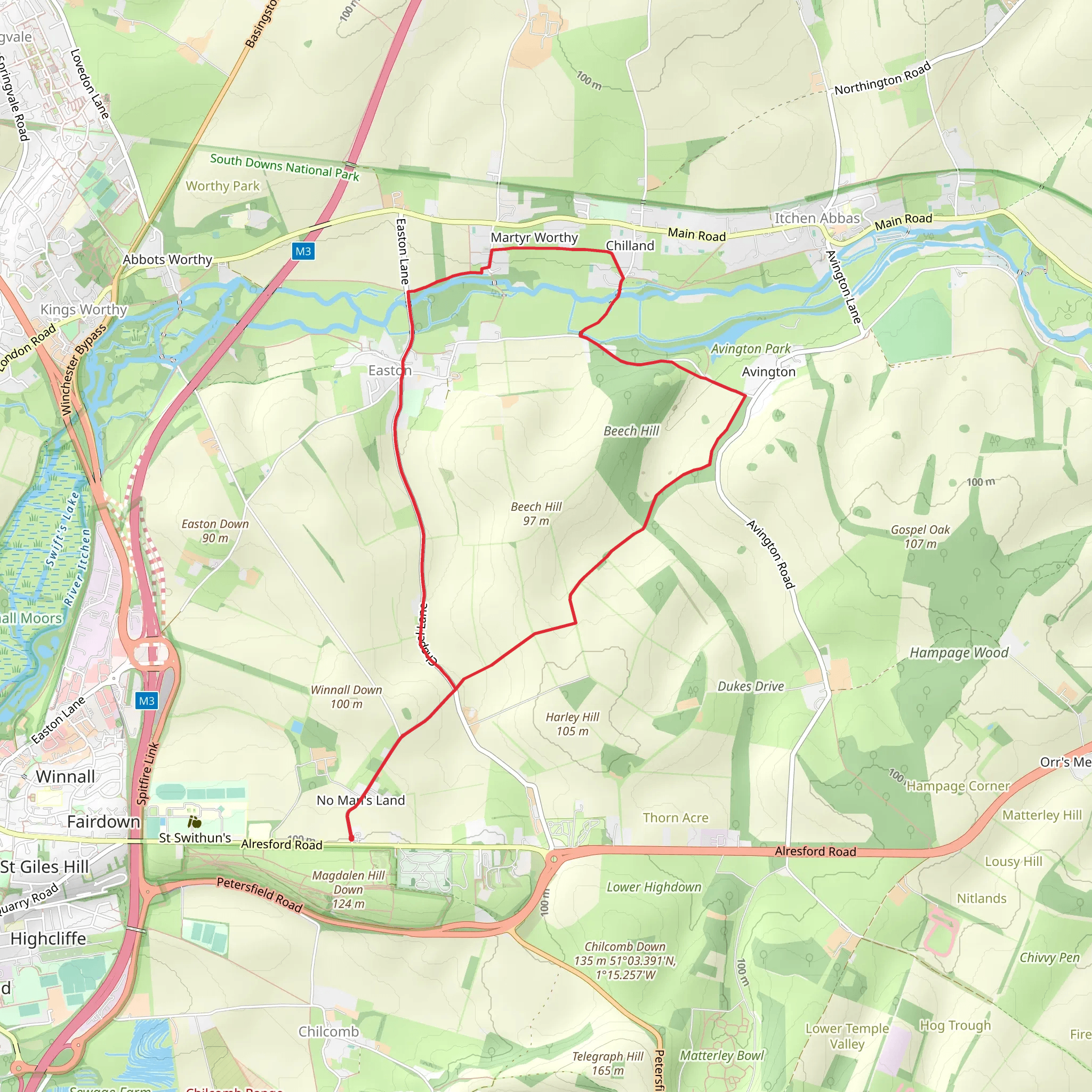 Easton, Martyr Worthy and Avington Loop mobile static map