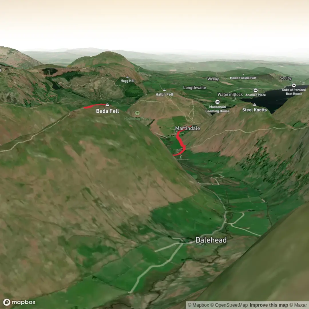 An image depicting the trail Beda Fell out and back and its surrounding area.