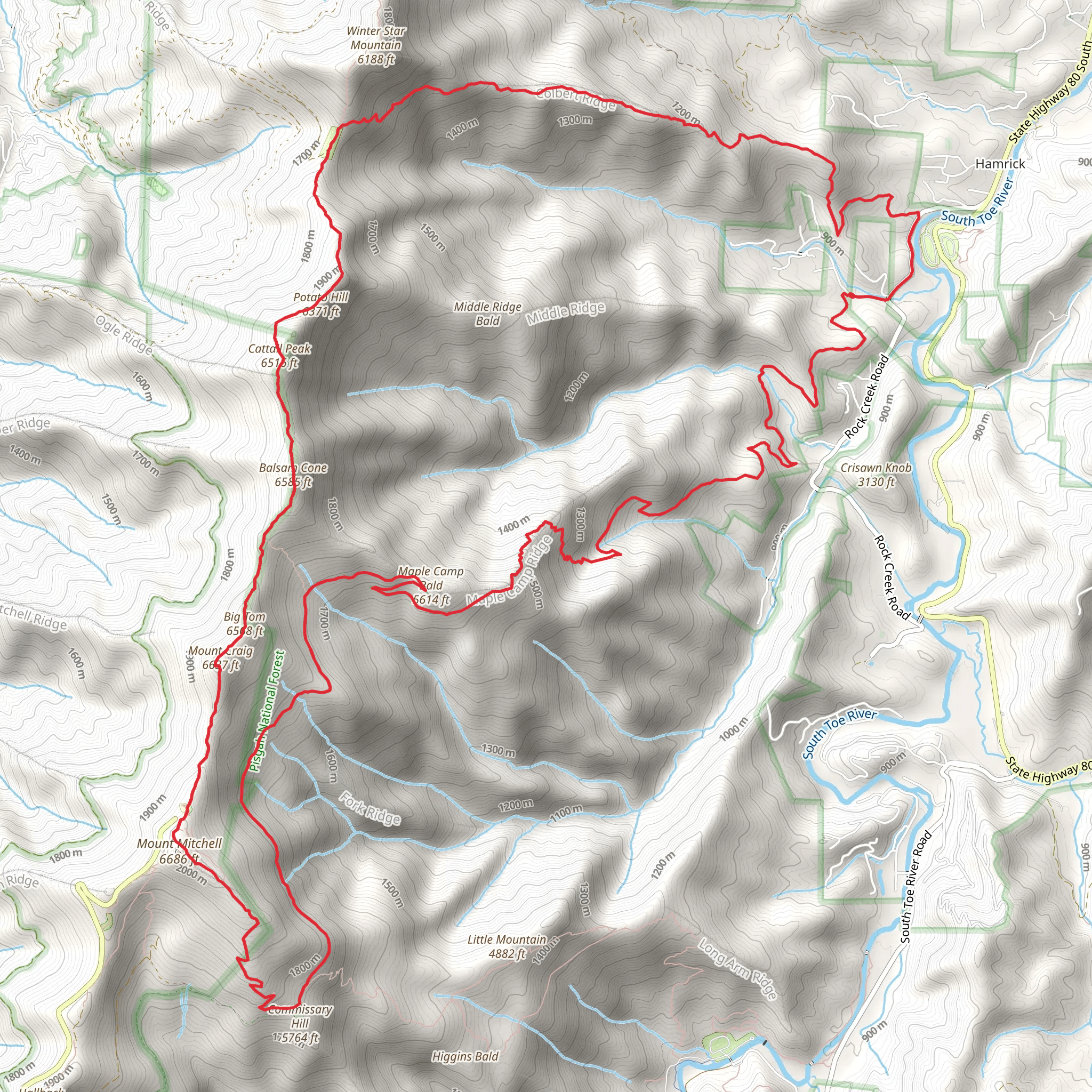 Buncombe, Maple Camp Bald, Big Tom and Colbert Ridge Loop Trail mobile static map